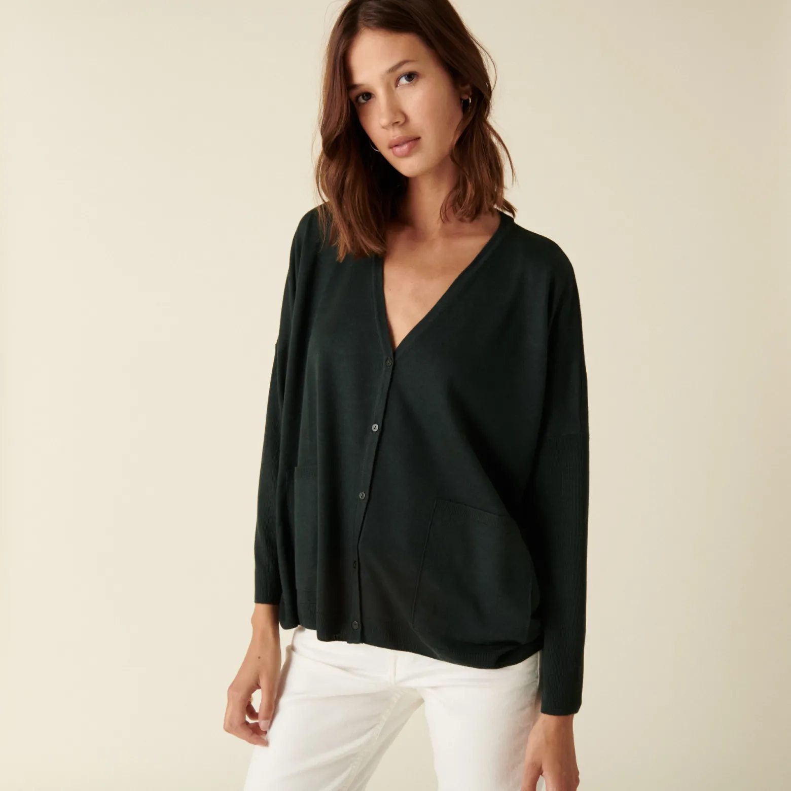 Montagut Buttoned cardigan with pockets in merino wool - Ava
