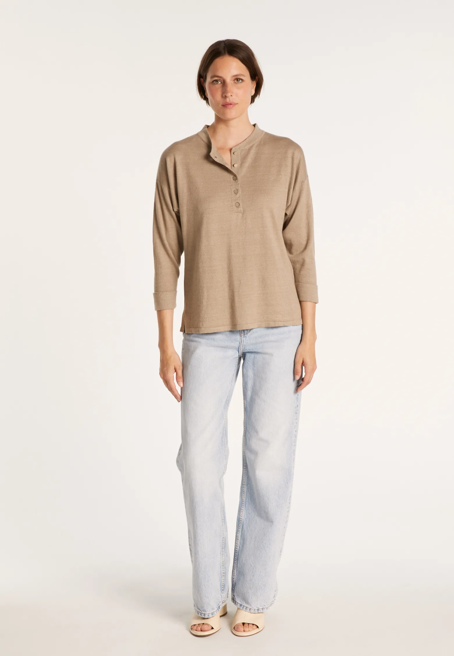 Montagut Cashmere linen sweater with button-down collar - Naza