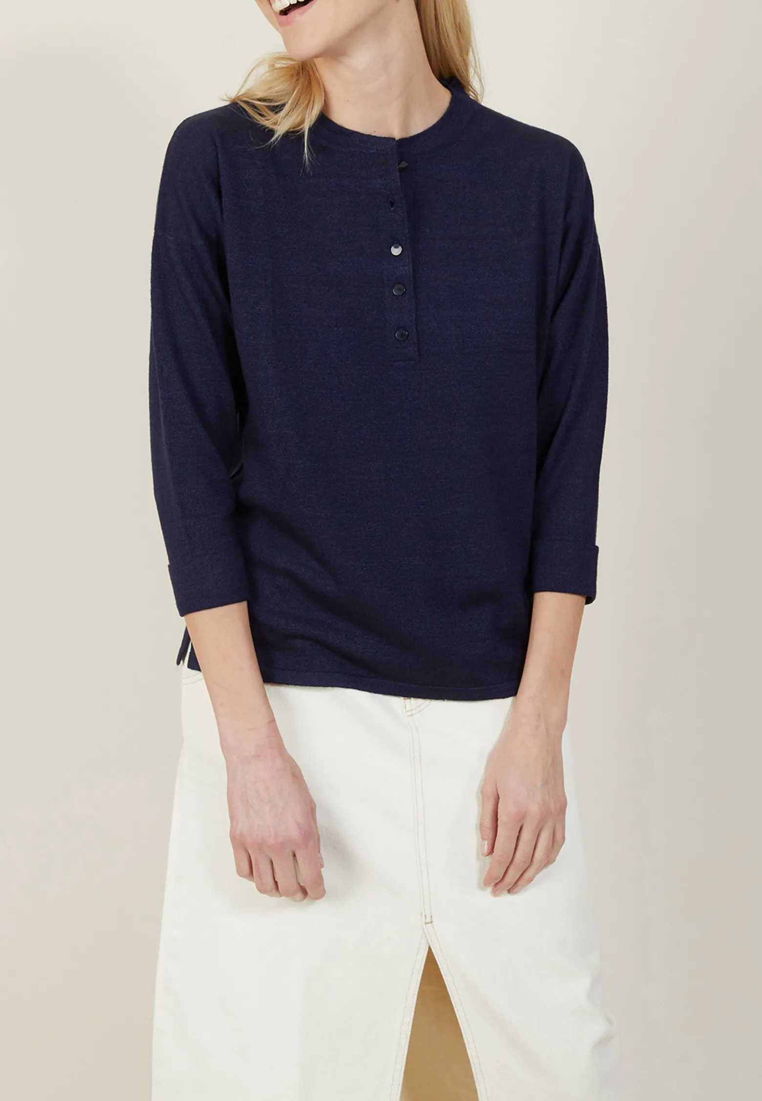 Montagut Cashmere linen sweater with button-down collar - Naza