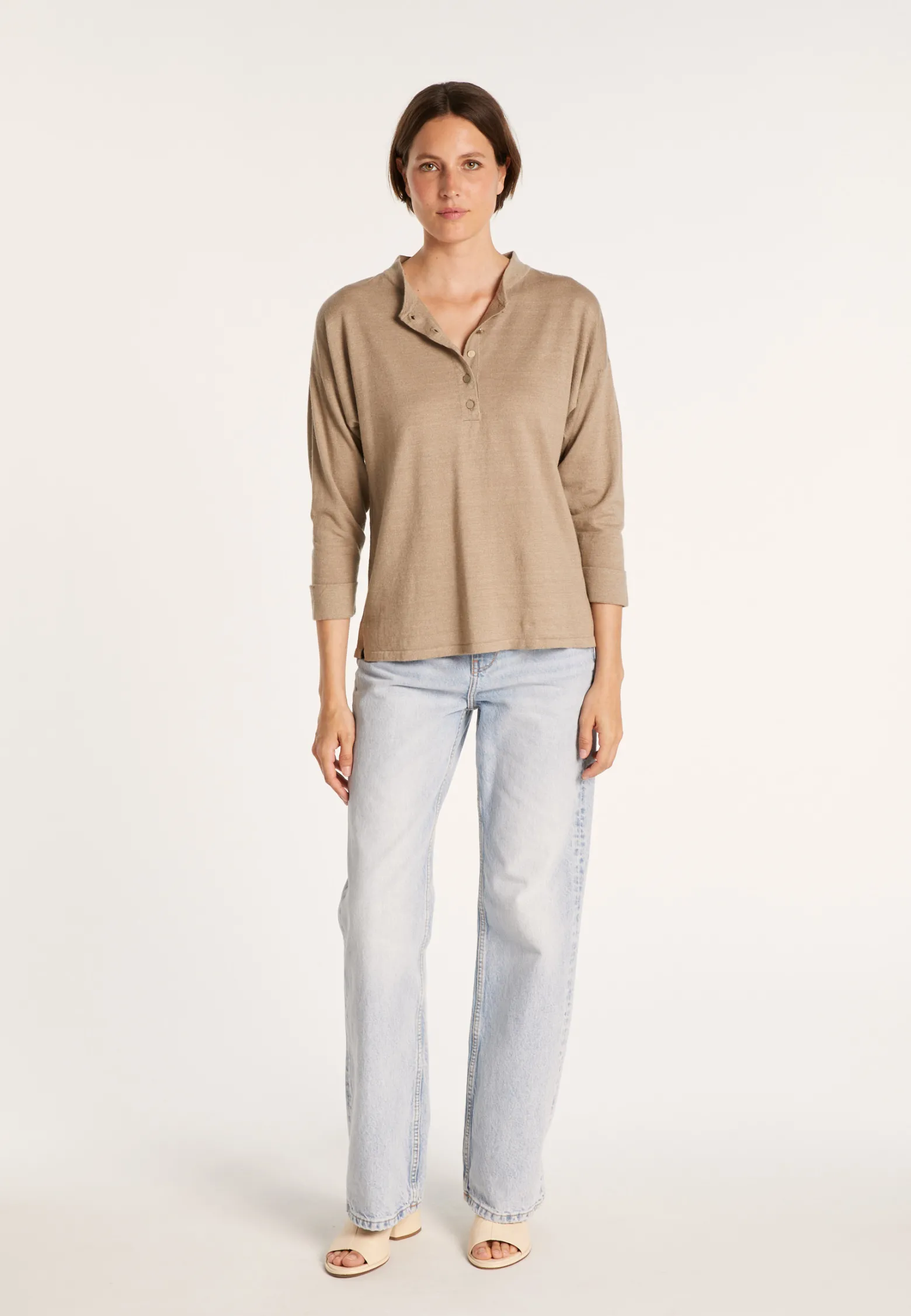 Montagut Cashmere linen sweater with button-down collar - Naza