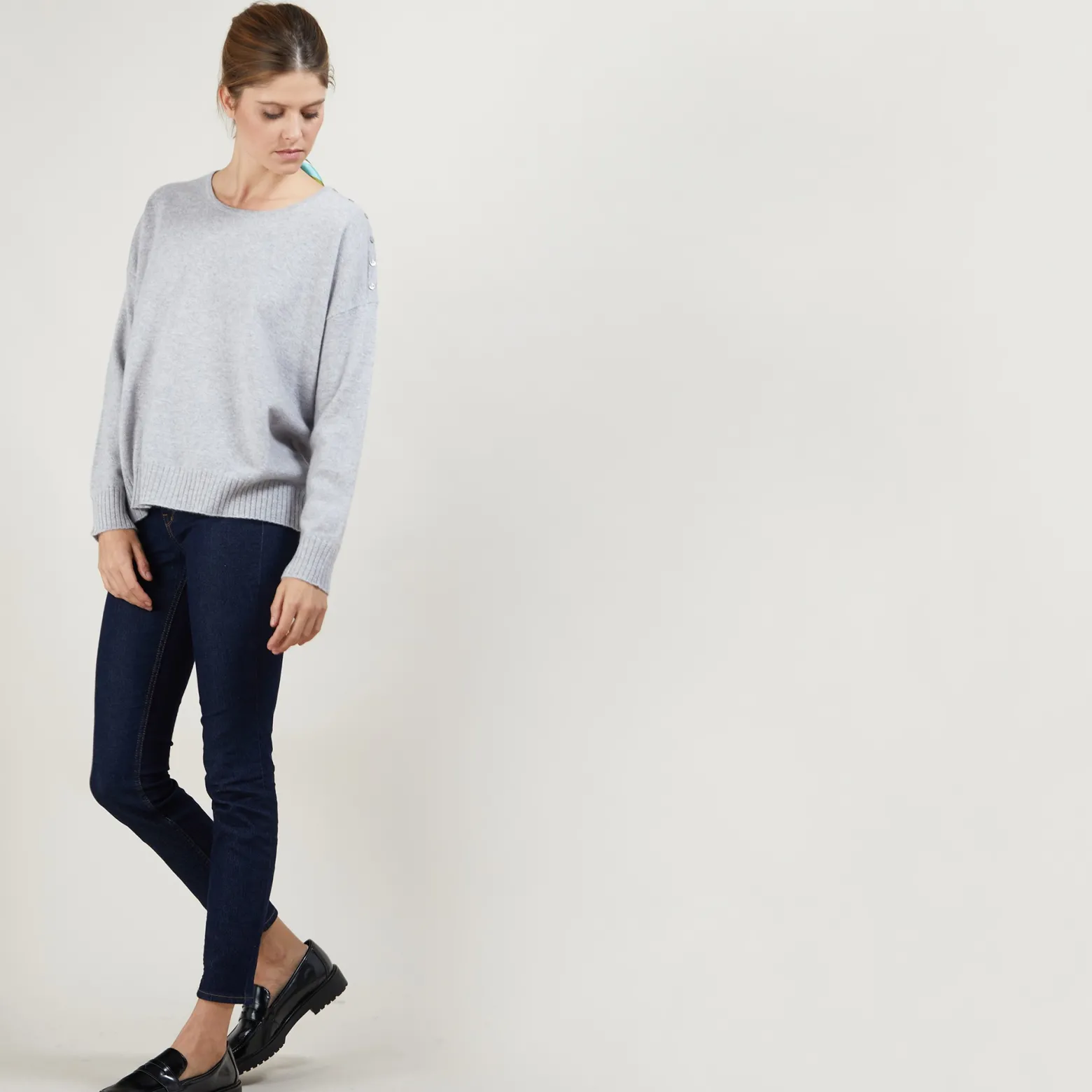 Montagut Cashmere wide shoulder buttons sweater - Brook