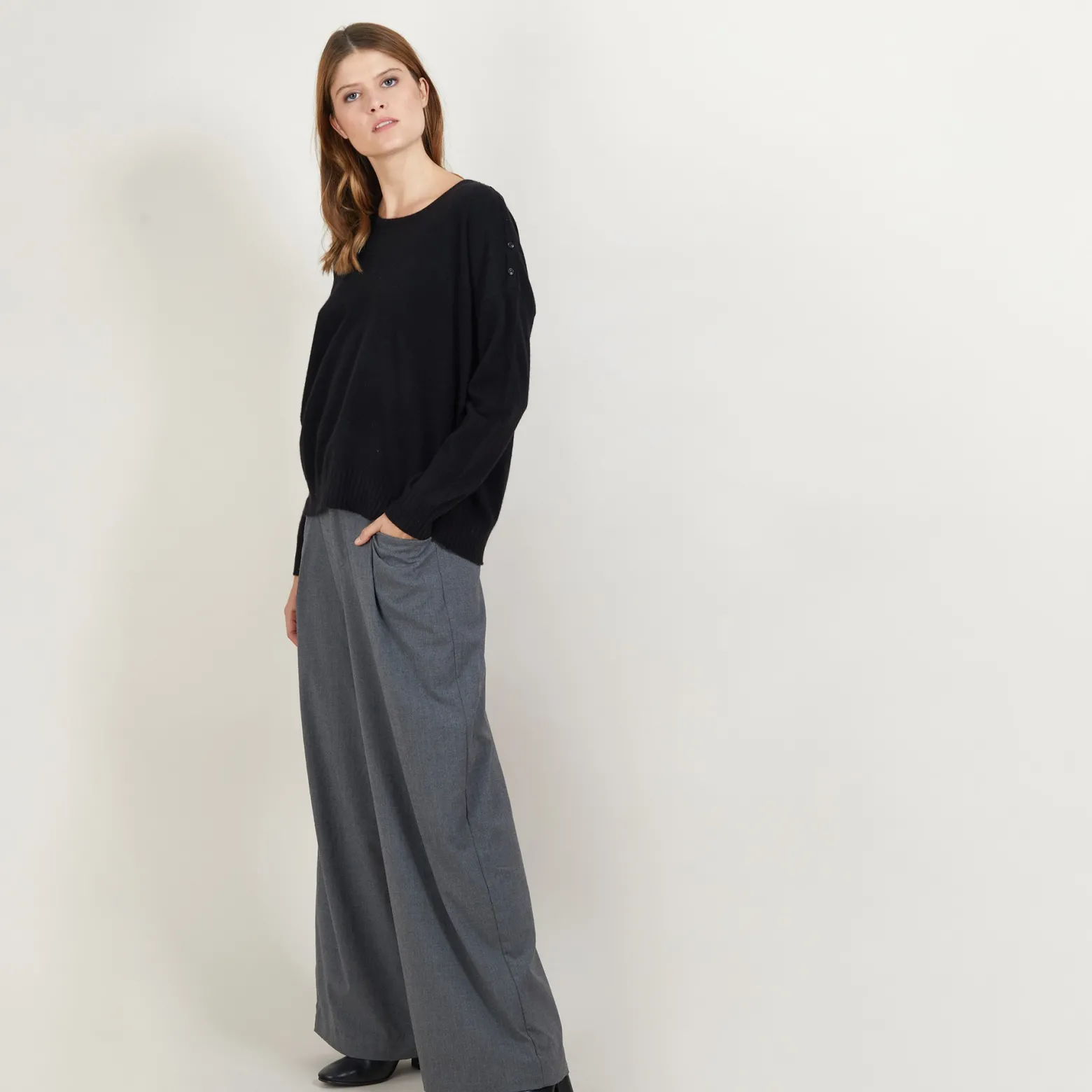 Montagut Cashmere wide shoulder buttons sweater - Brook