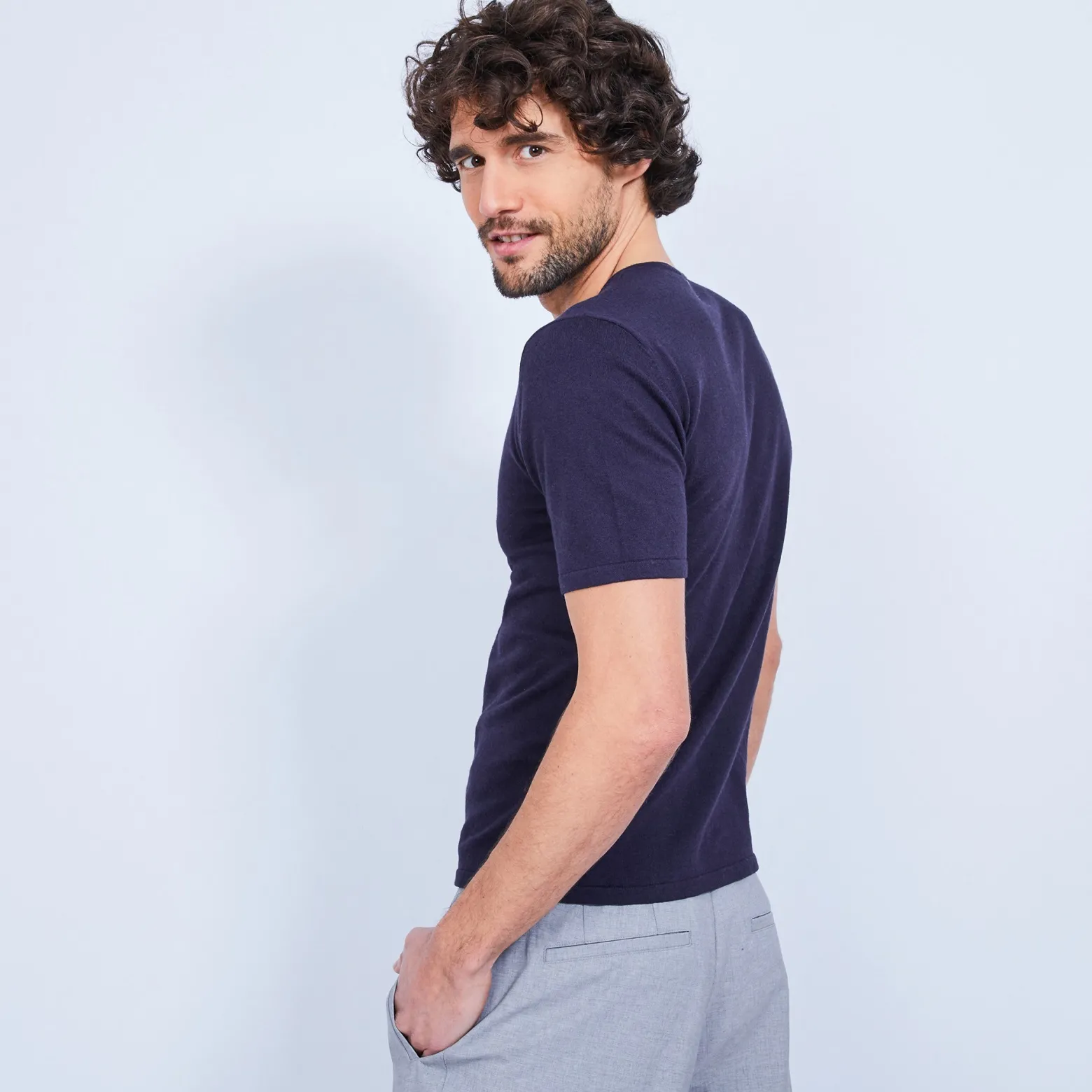 Montagut Cotton and cashmere T-shirt with Tunisian collar - Harumi