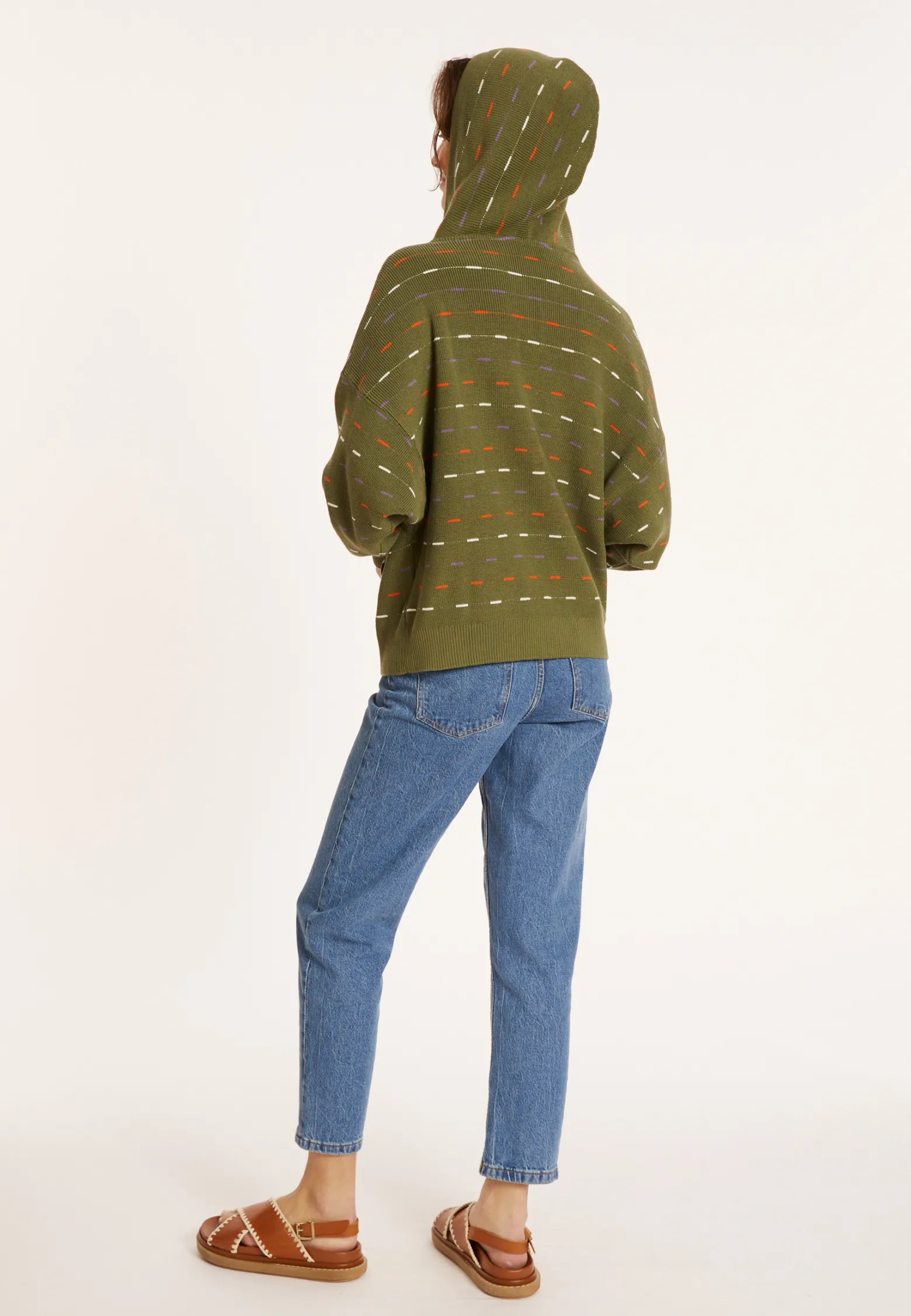 Montagut Cotton hoodie with tunisian collar - Melanie