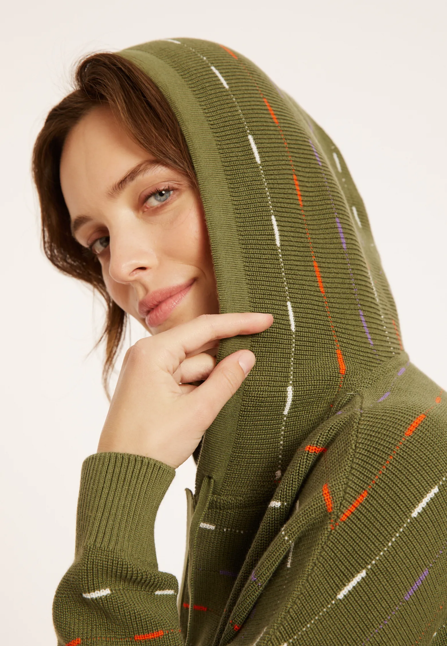 Montagut Cotton hoodie with tunisian collar - Melanie