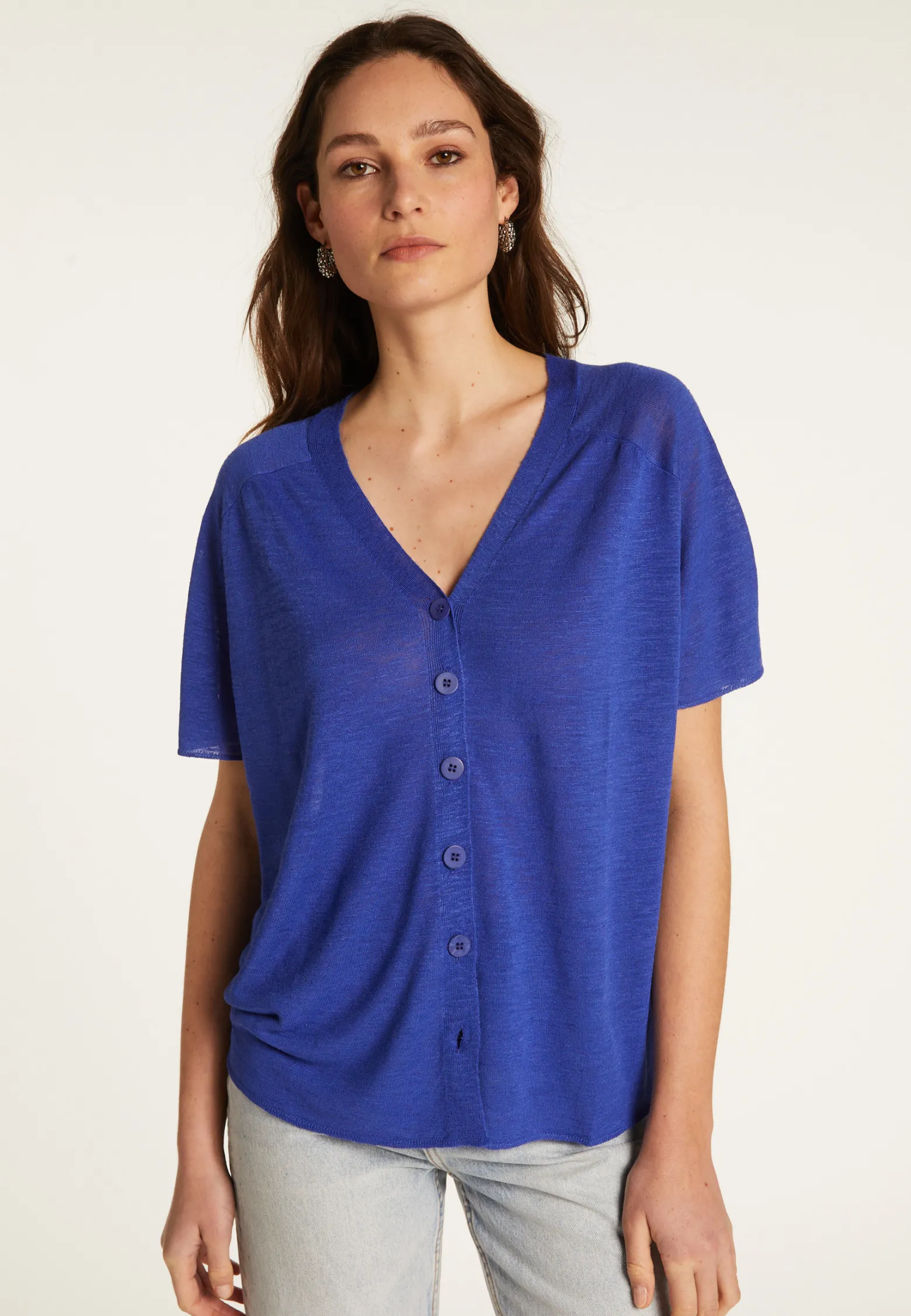 Montagut Flamed Linen Button T-Shirt - Lily
