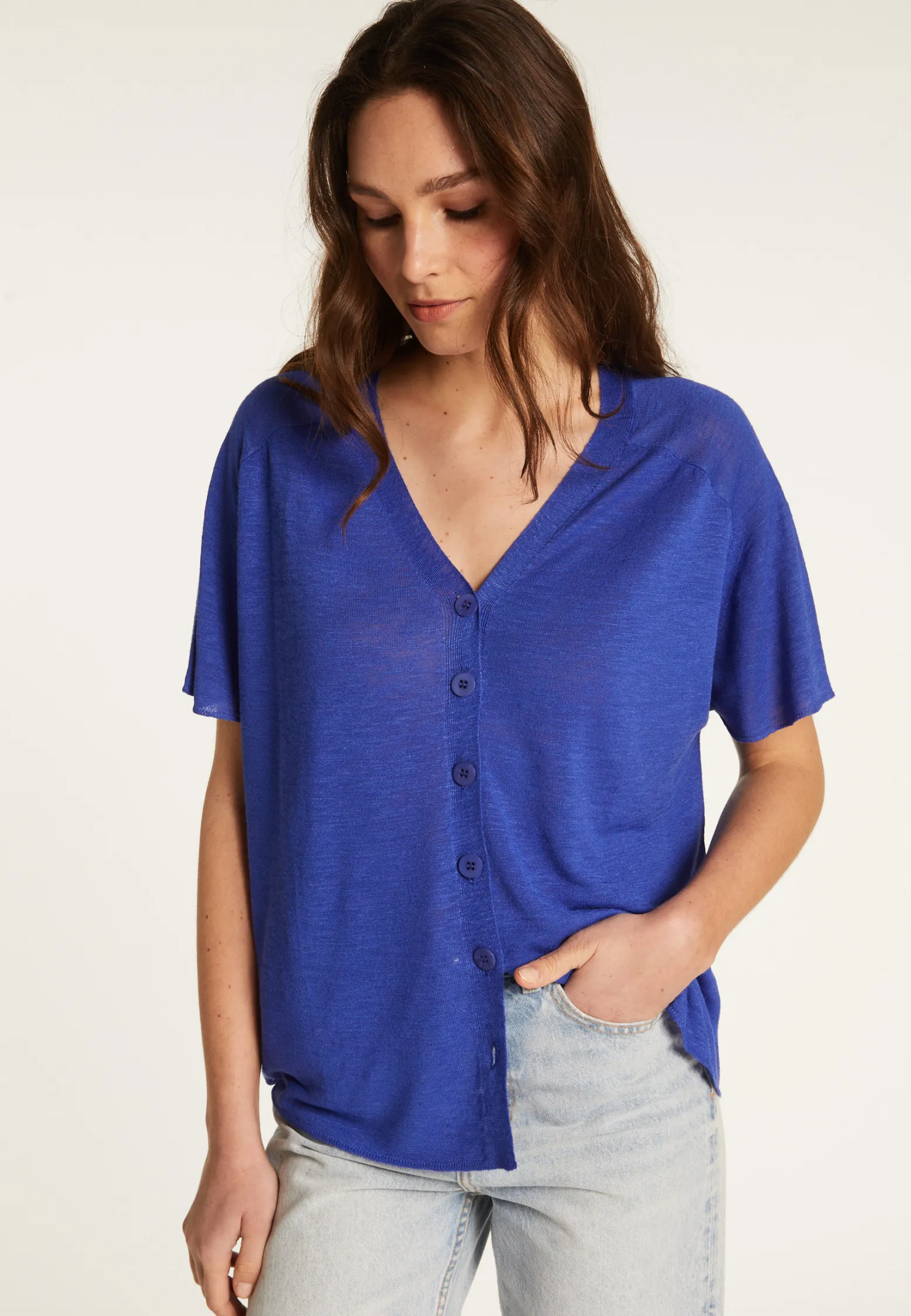 Montagut Flamed Linen Button T-Shirt - Lily