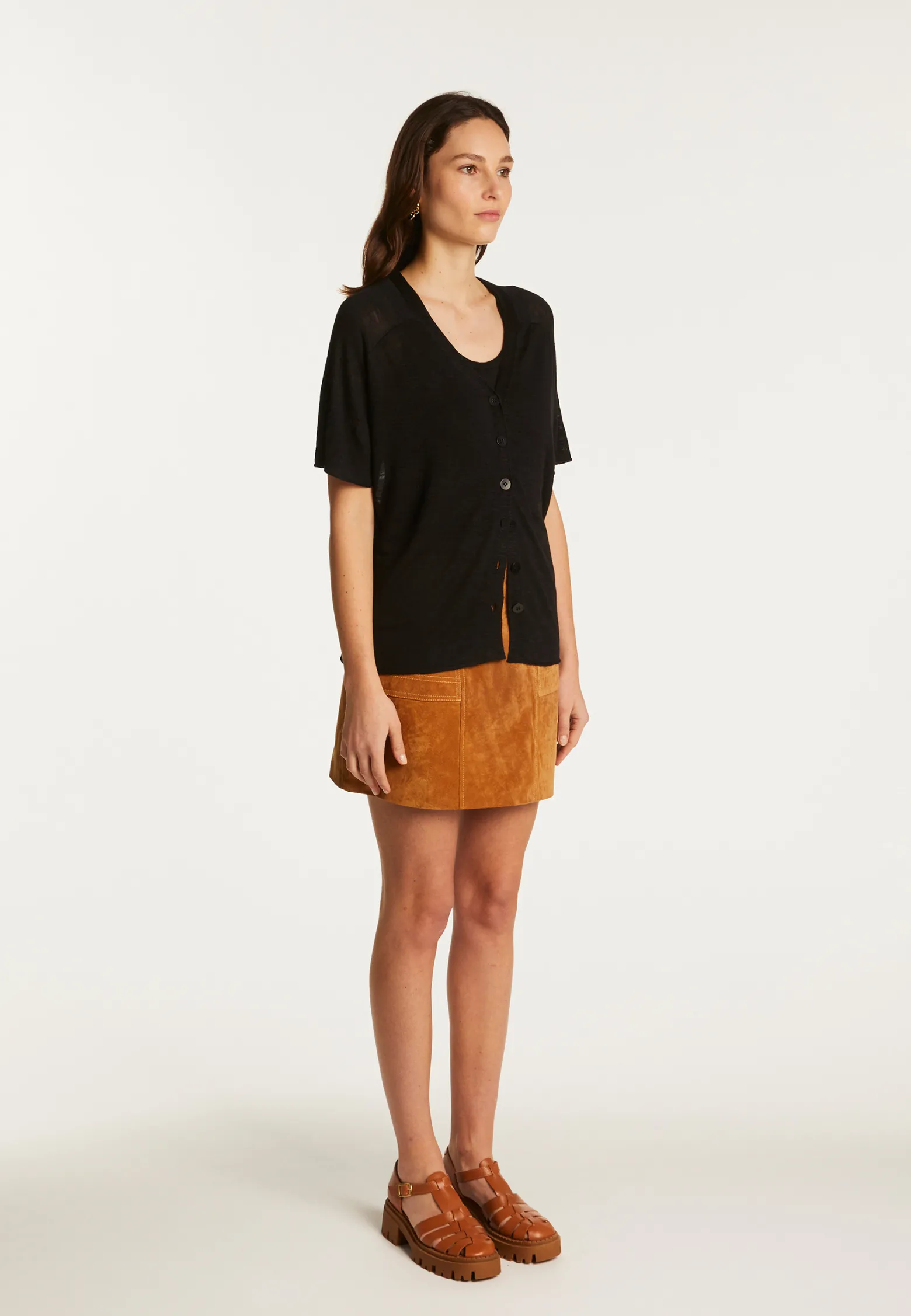 Montagut Flamed Linen Button T-Shirt - Lily
