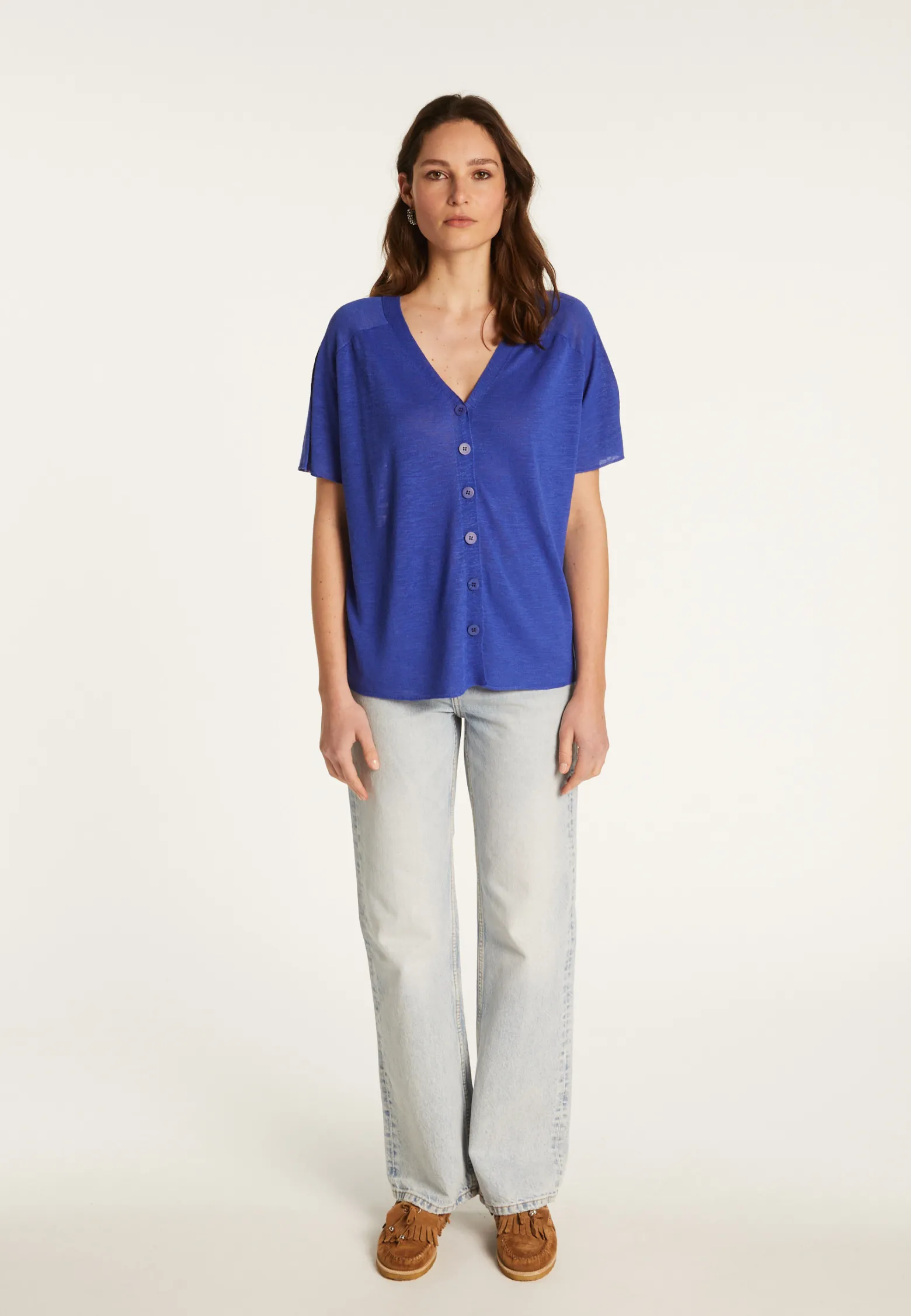 Montagut Flamed Linen Button T-Shirt - Lily