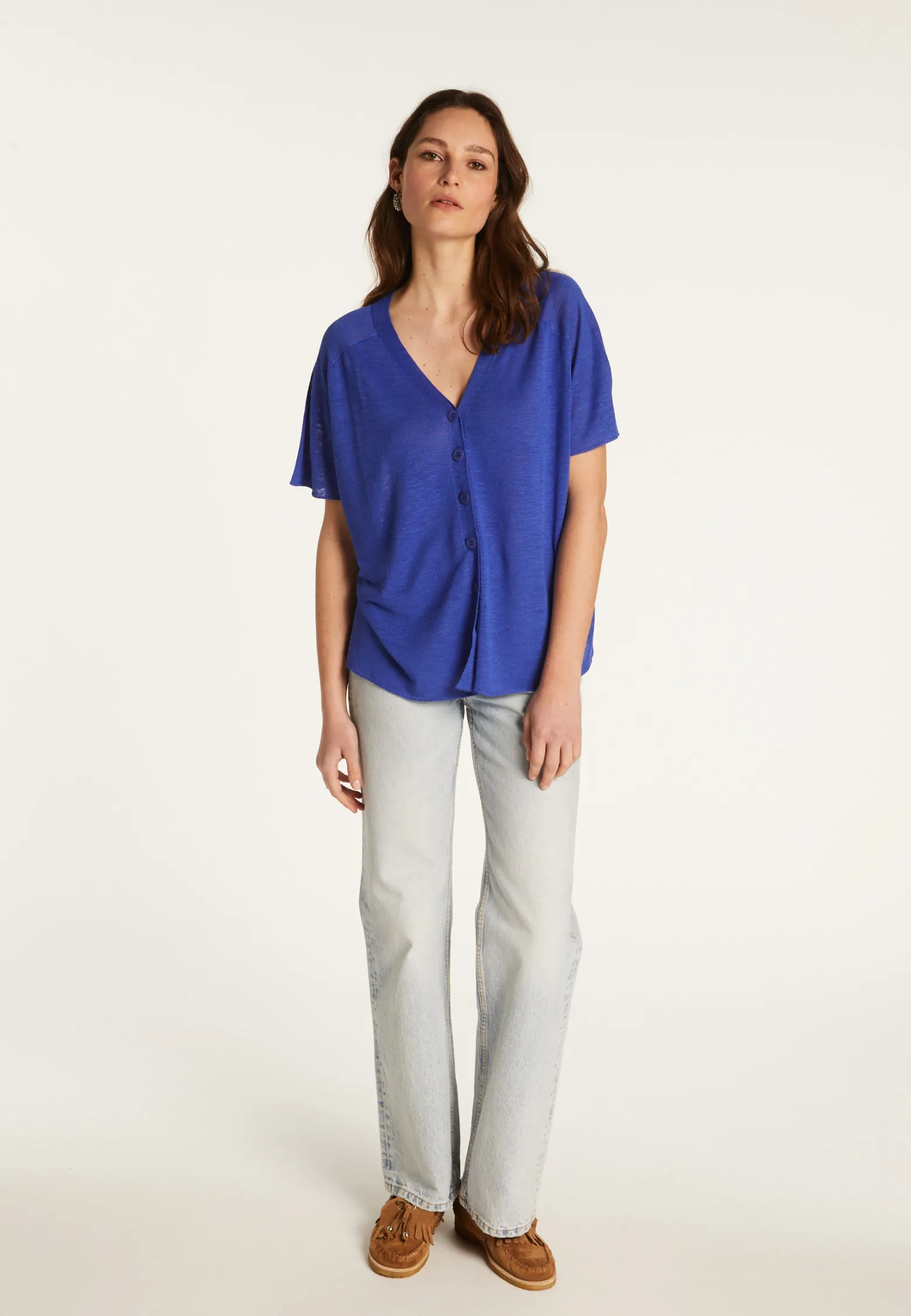 Montagut Flamed Linen Button T-Shirt - Lily