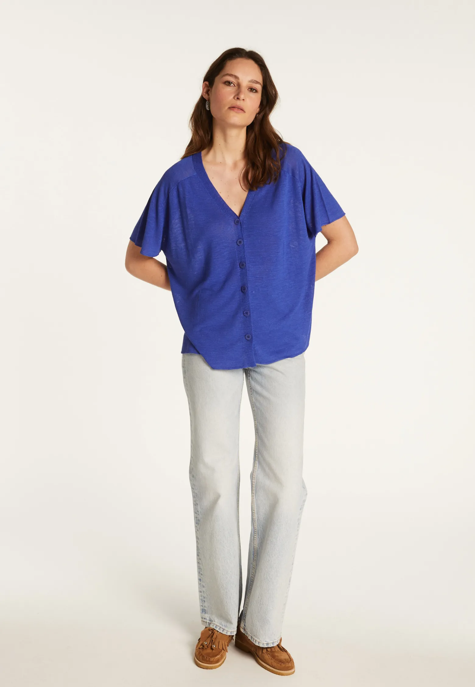 Montagut Flamed Linen Button T-Shirt - Lily