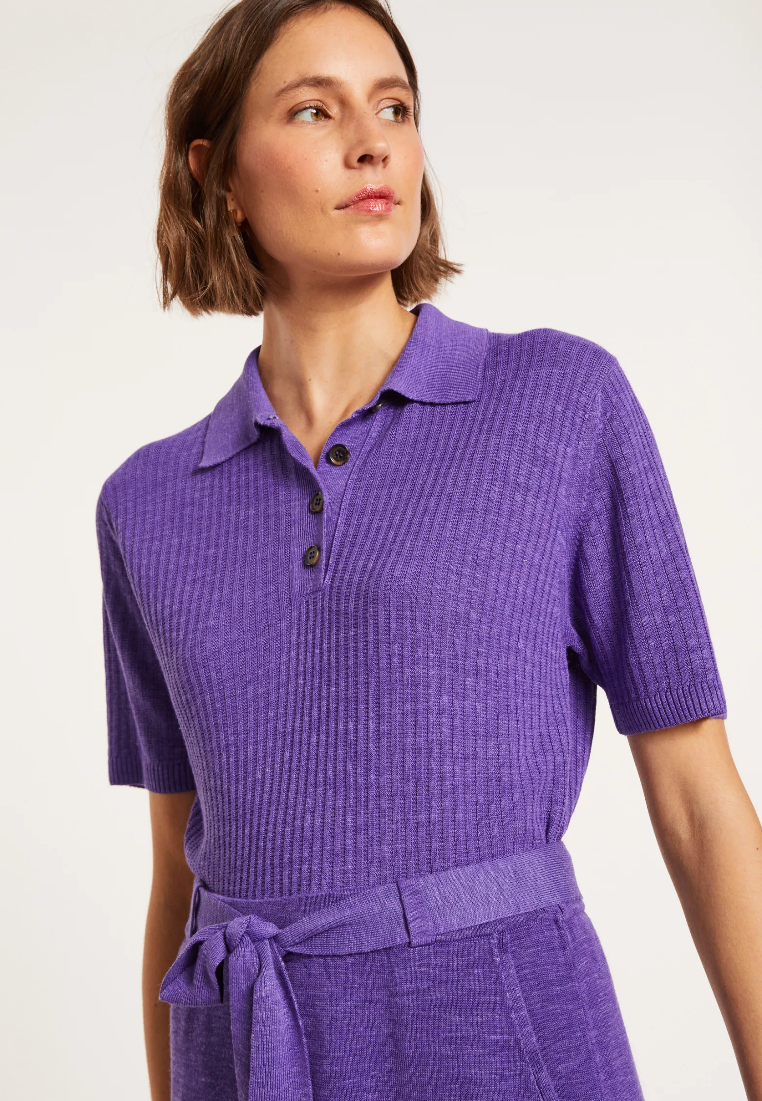 Montagut Flamed linen ribbed polo shirt - Petunia