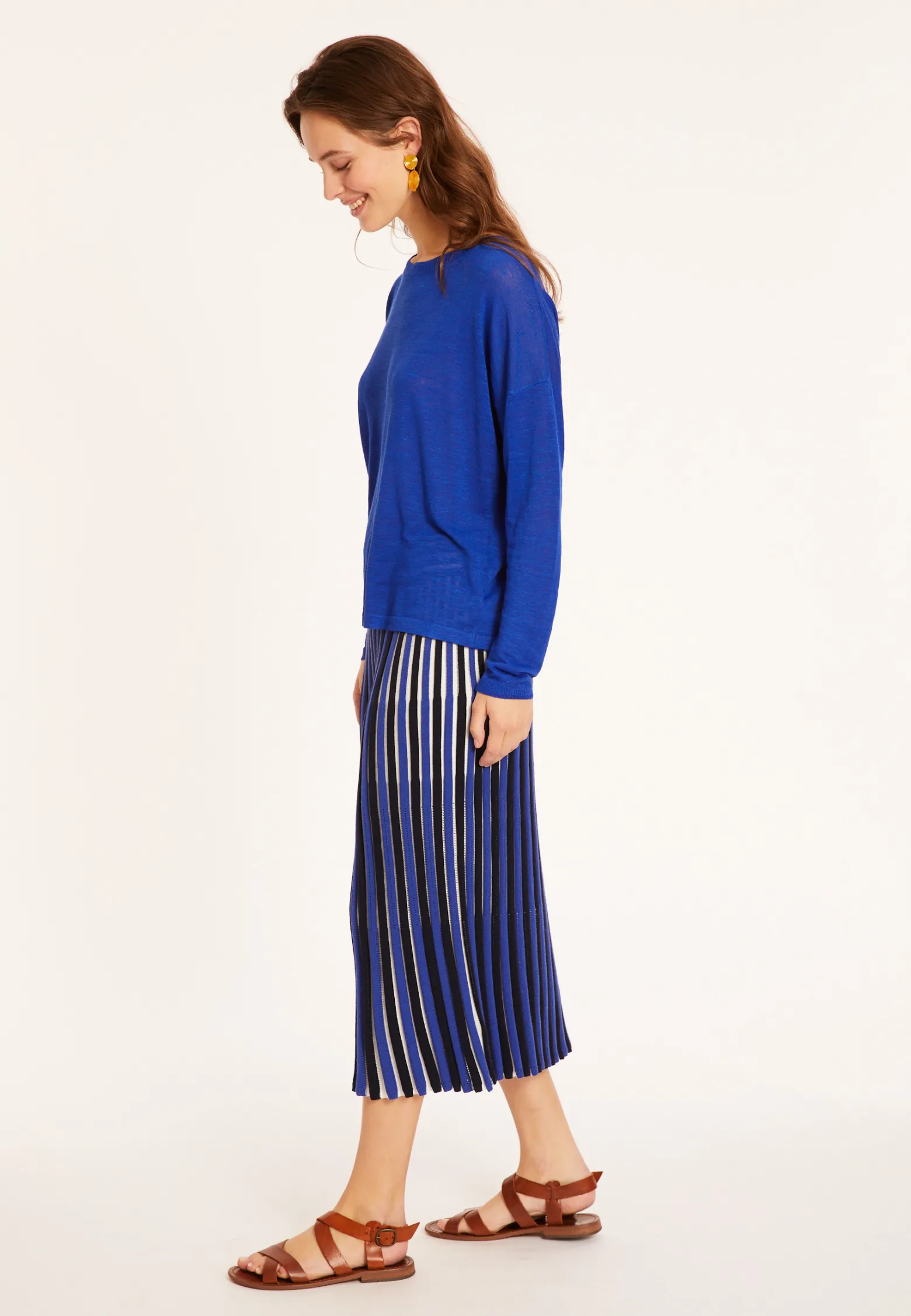 Montagut Flamed linen t-shirt with long sleeves and back buttons - Polly