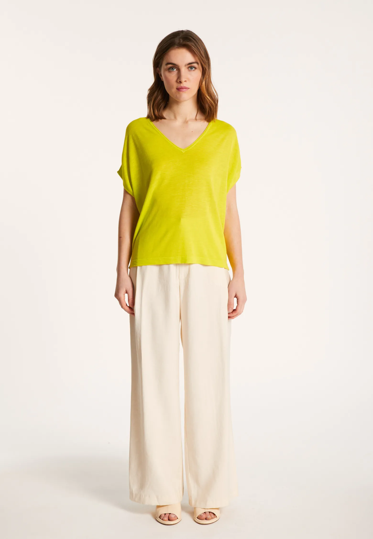 Montagut Flamed linen V-neck loose T-shirt - Marra