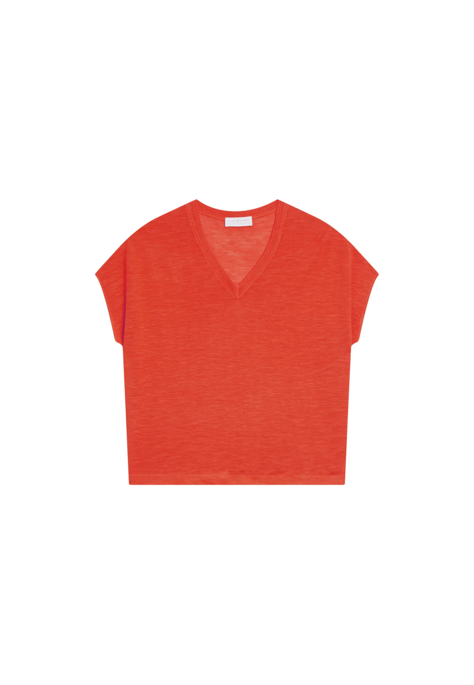 Montagut Flamed linen V-neck loose T-shirt - Marra