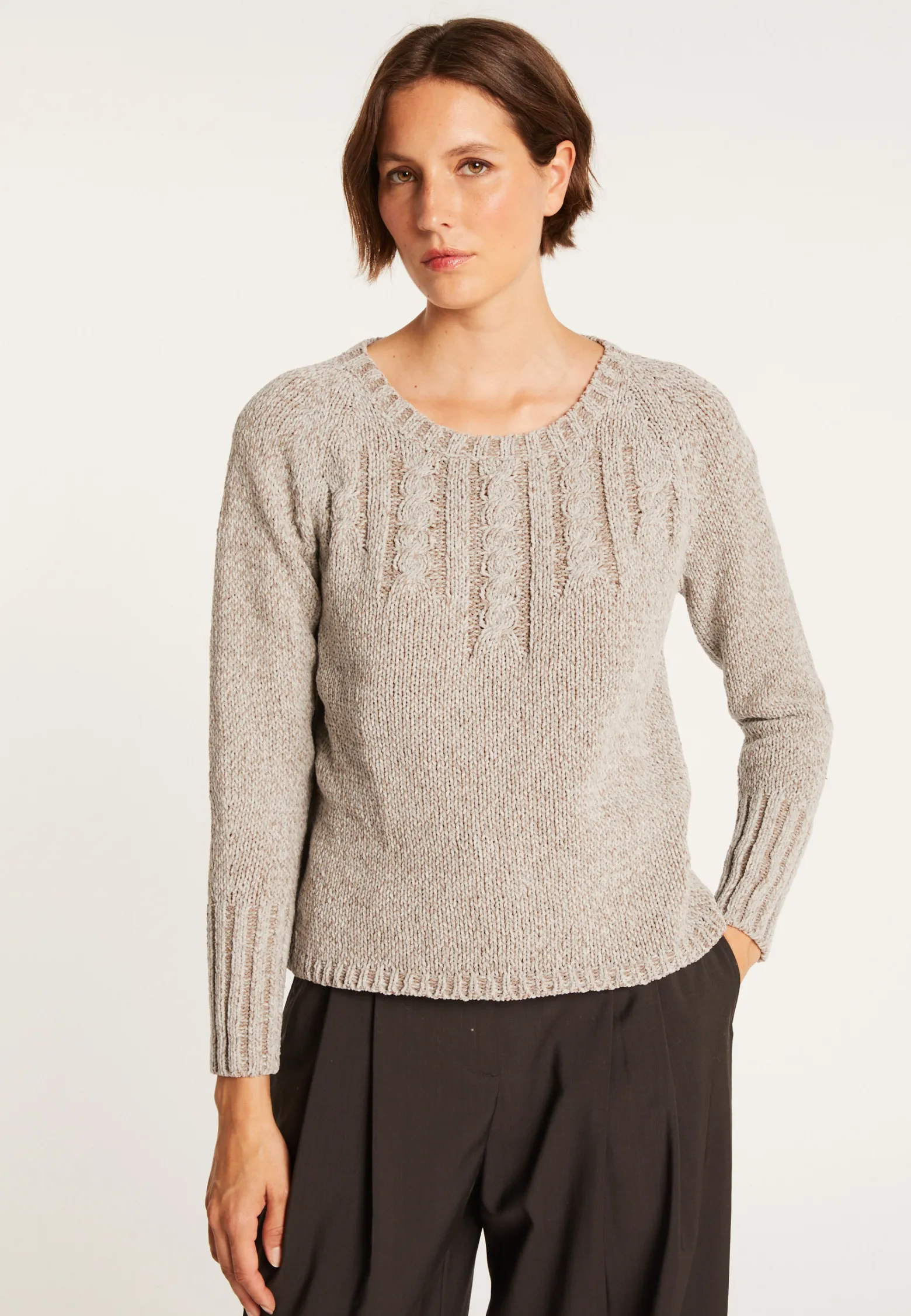 Montagut Jumper in silk and wool velour with cabling - Bahamas