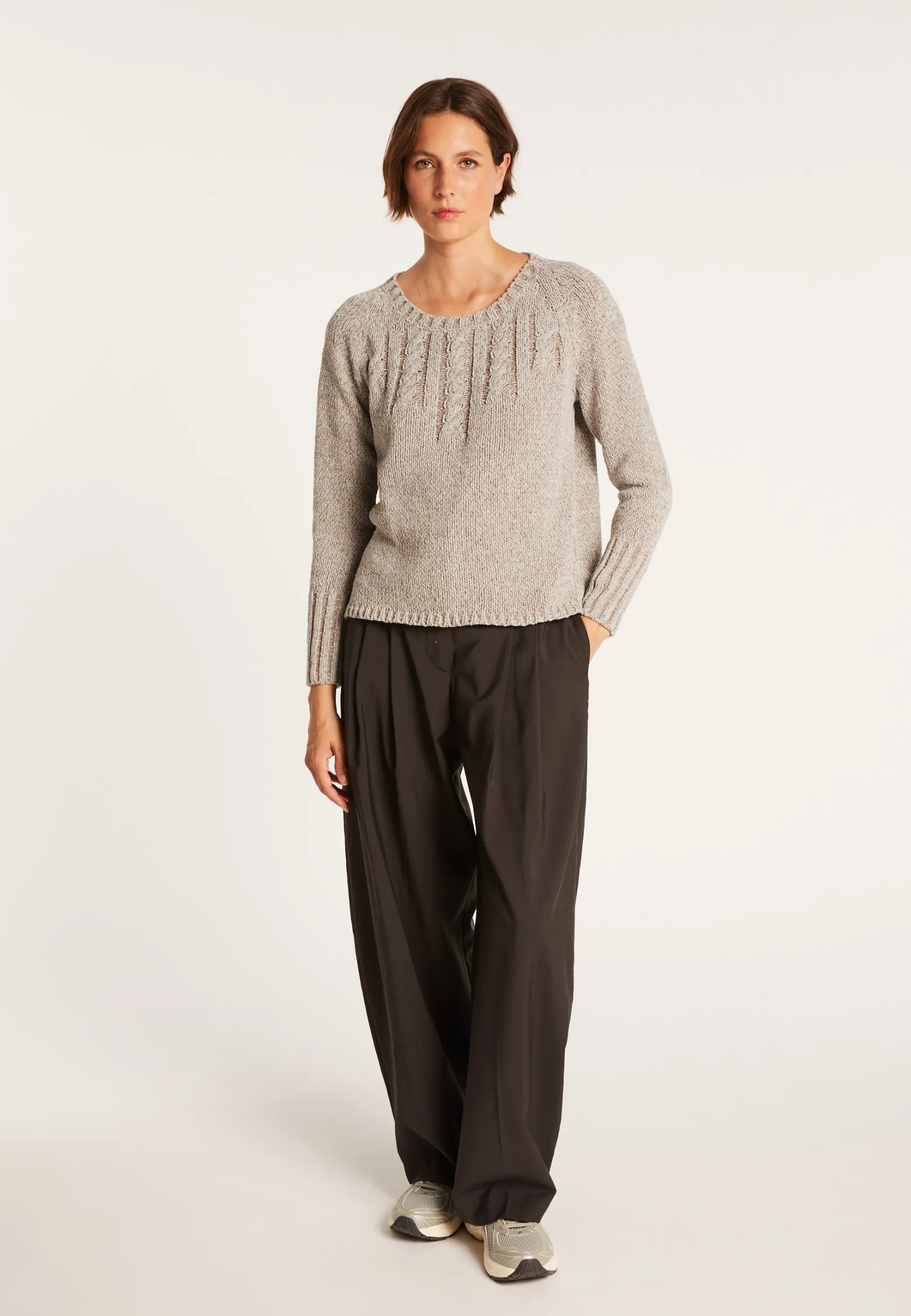 Montagut Jumper in silk and wool velour with cabling - Bahamas