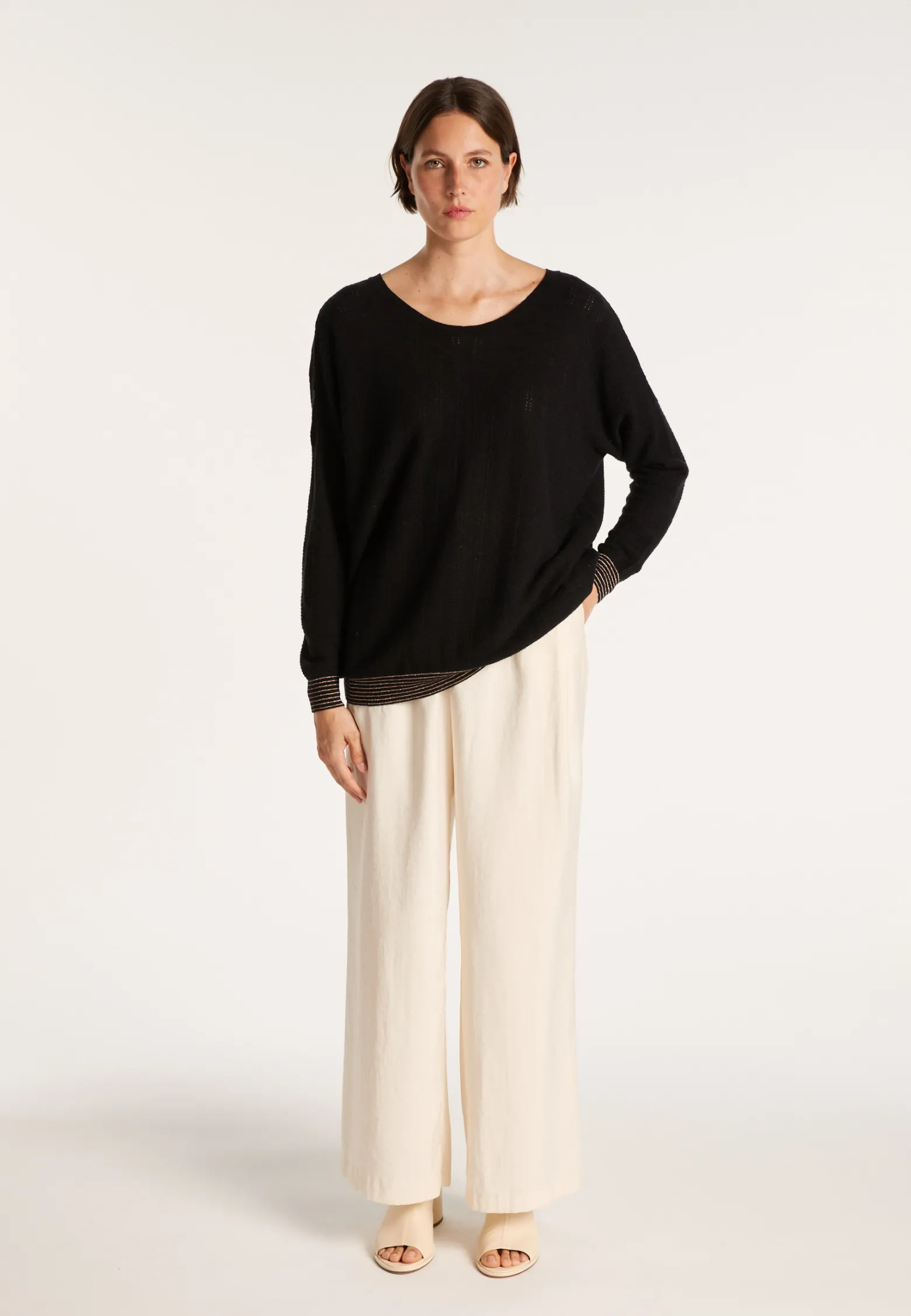 Montagut Linen cashmere round neck sweater - Amber