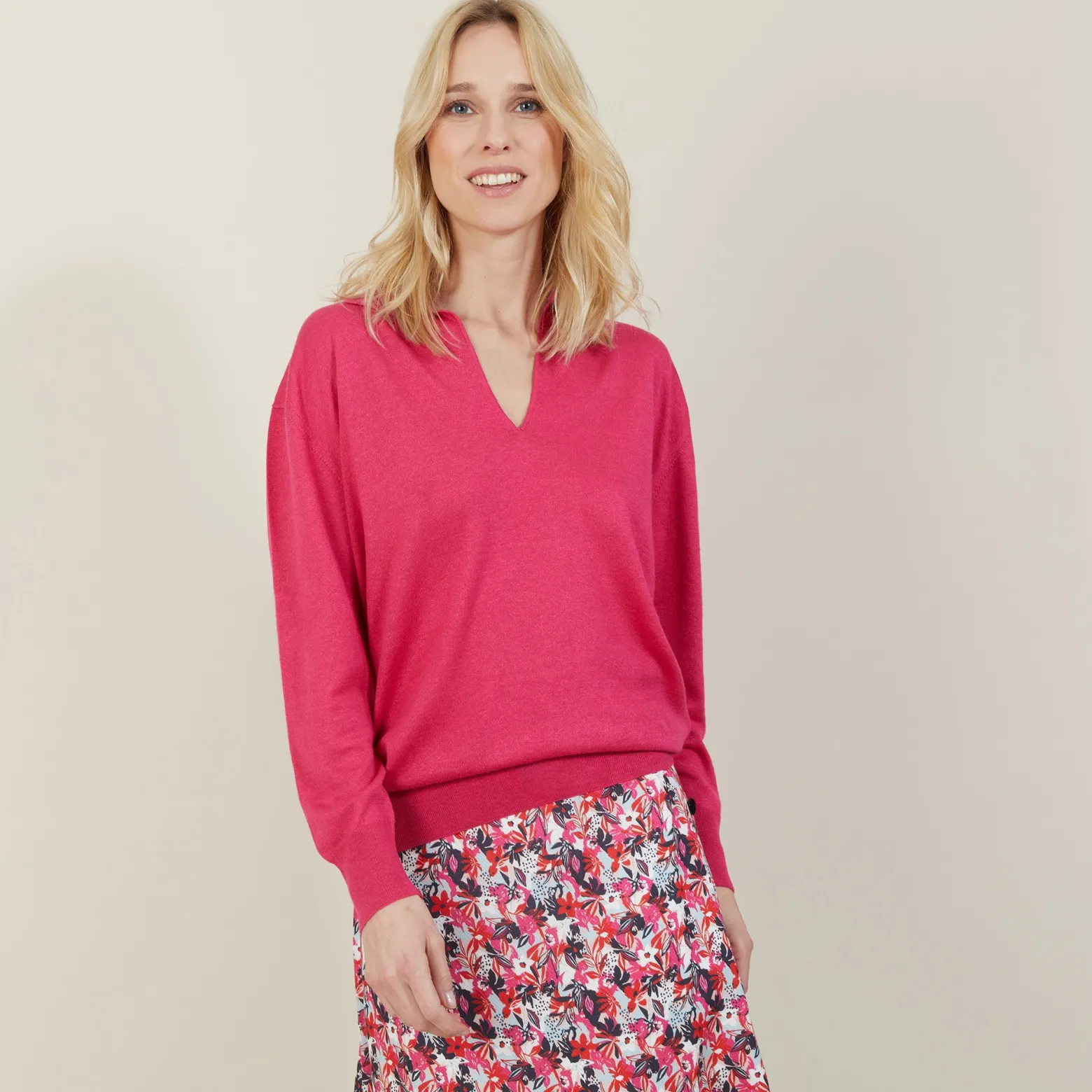 Montagut Linen cashmere sweater with polo neck - Bilbao