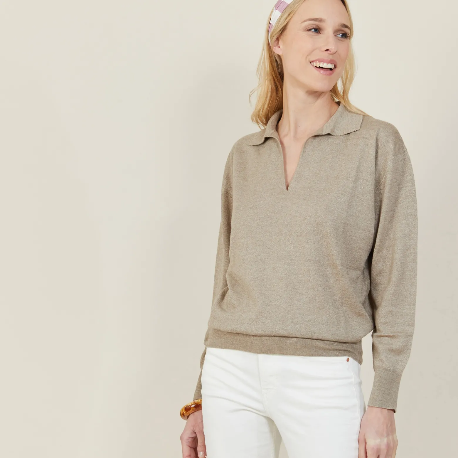 Montagut Linen cashmere sweater with polo neck - Bilbao