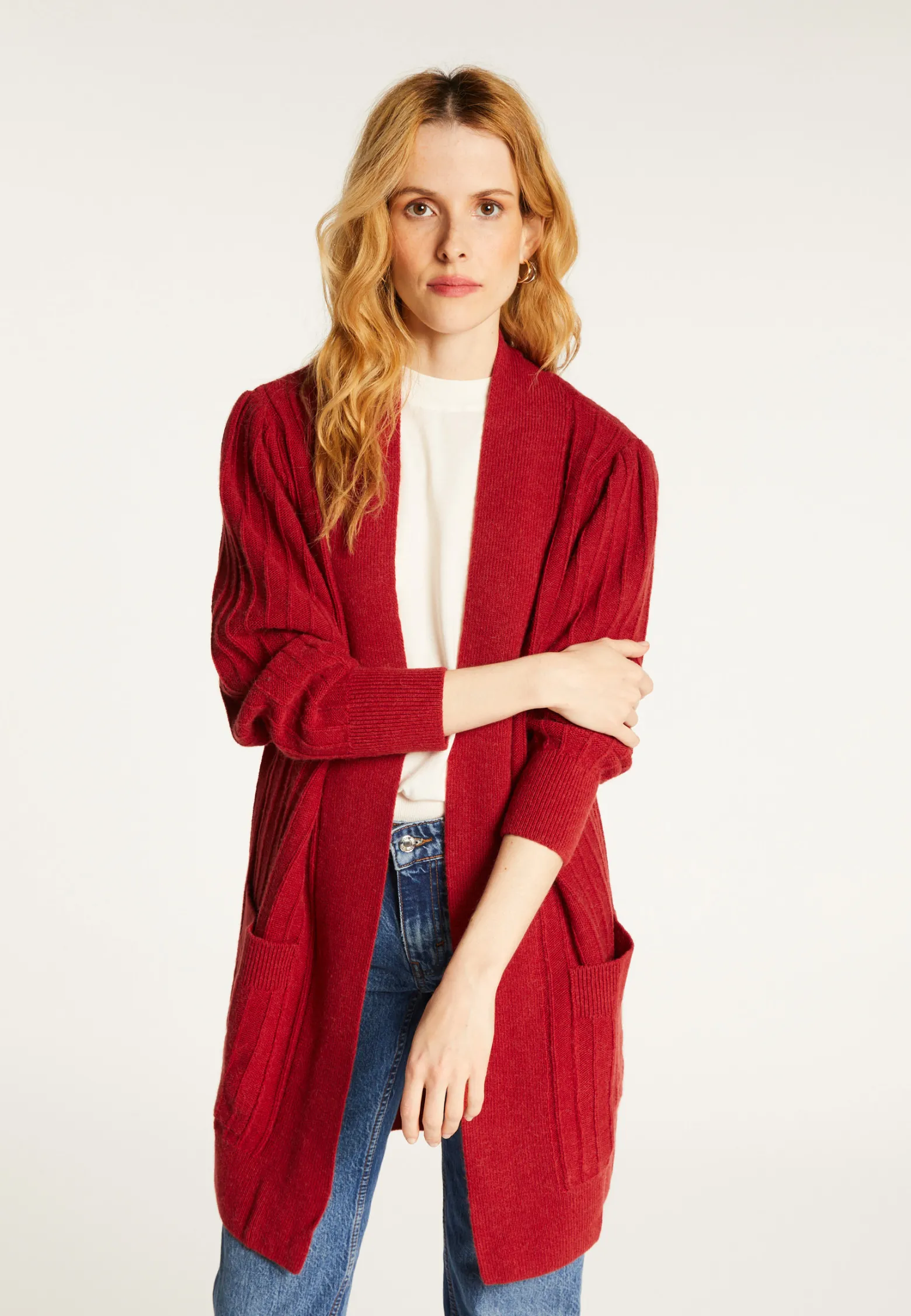 Montagut Long alpaca wool cardigan with balloon sleeves - Damy