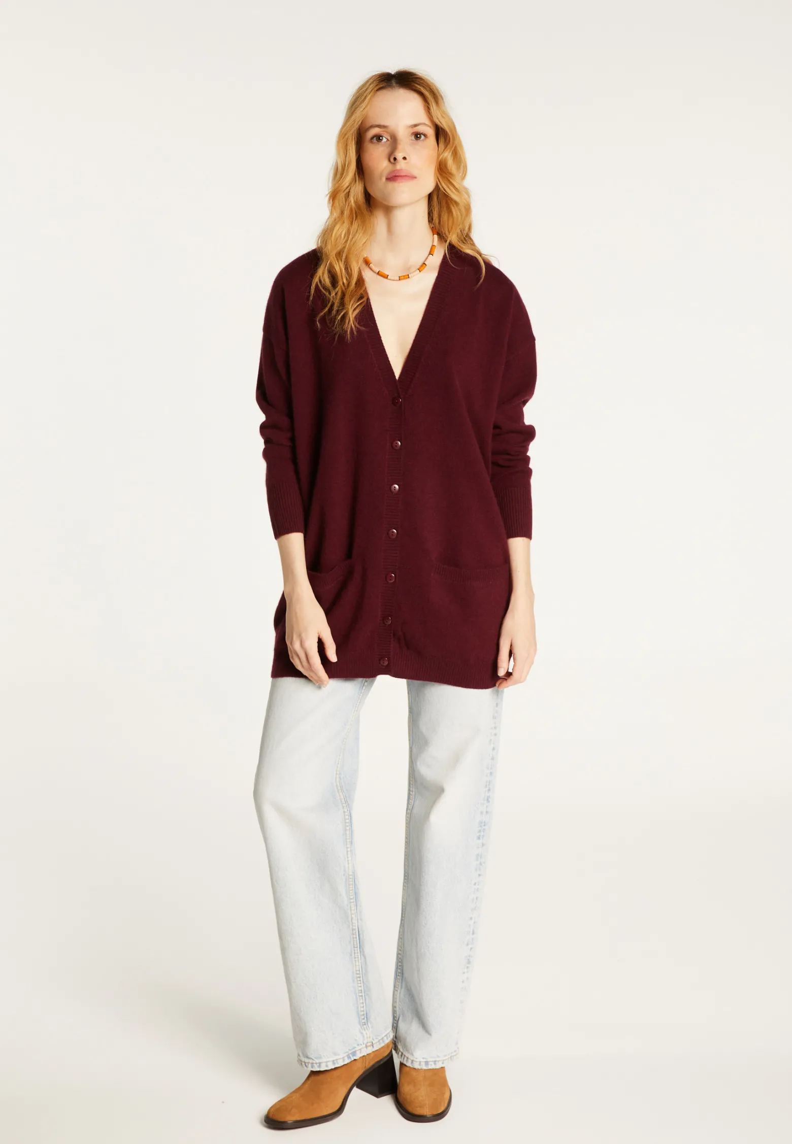 Montagut Long cardigan with pockets in cashmere - Blush