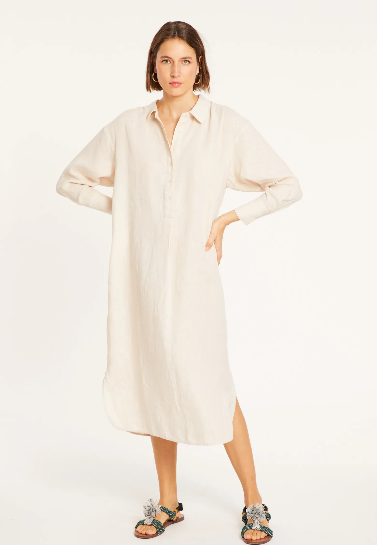 Montagut Long dress with polo neck in linen - Valerie