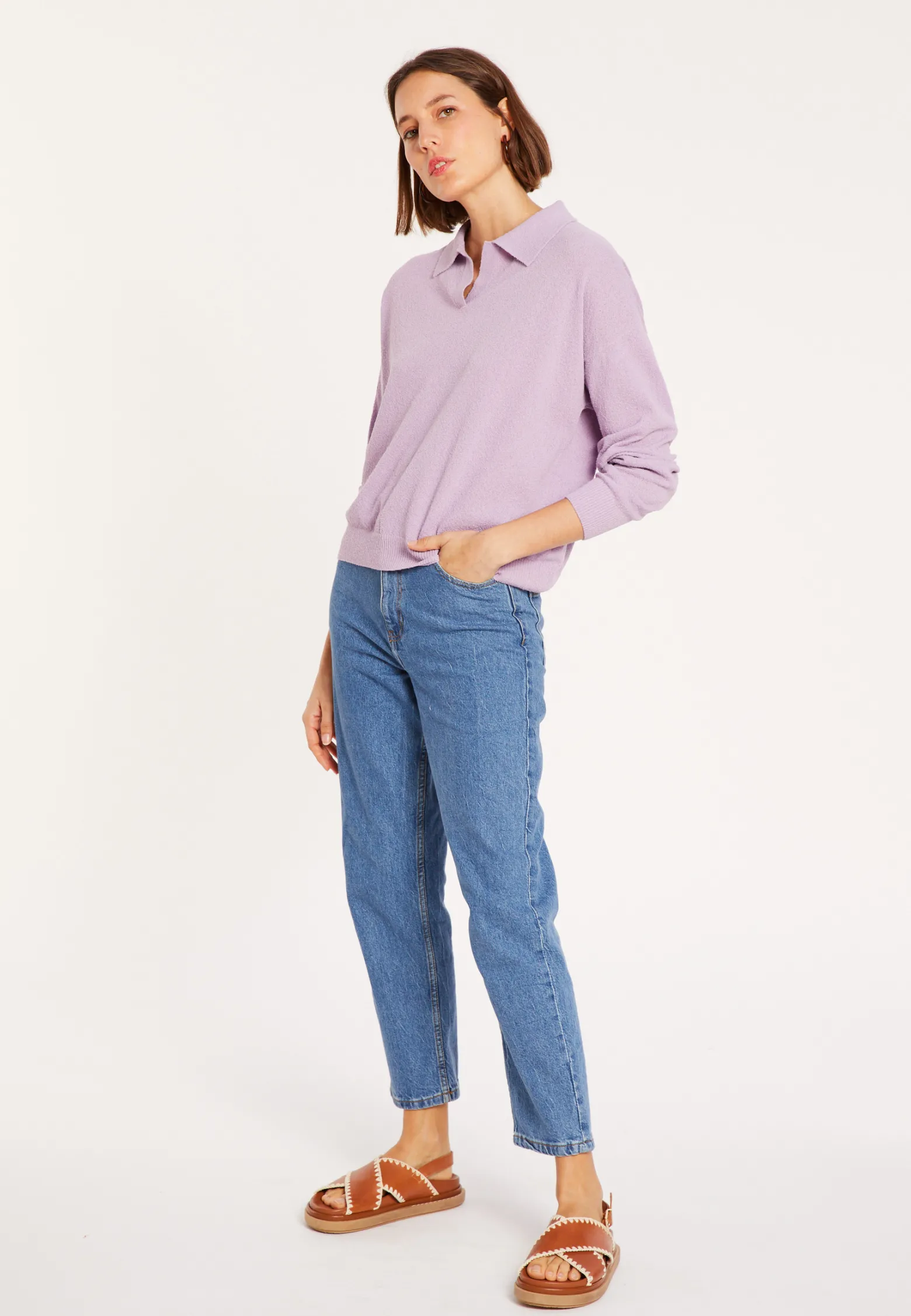 Montagut Long sleeve polo shirt in brushed cotton - Melvina
