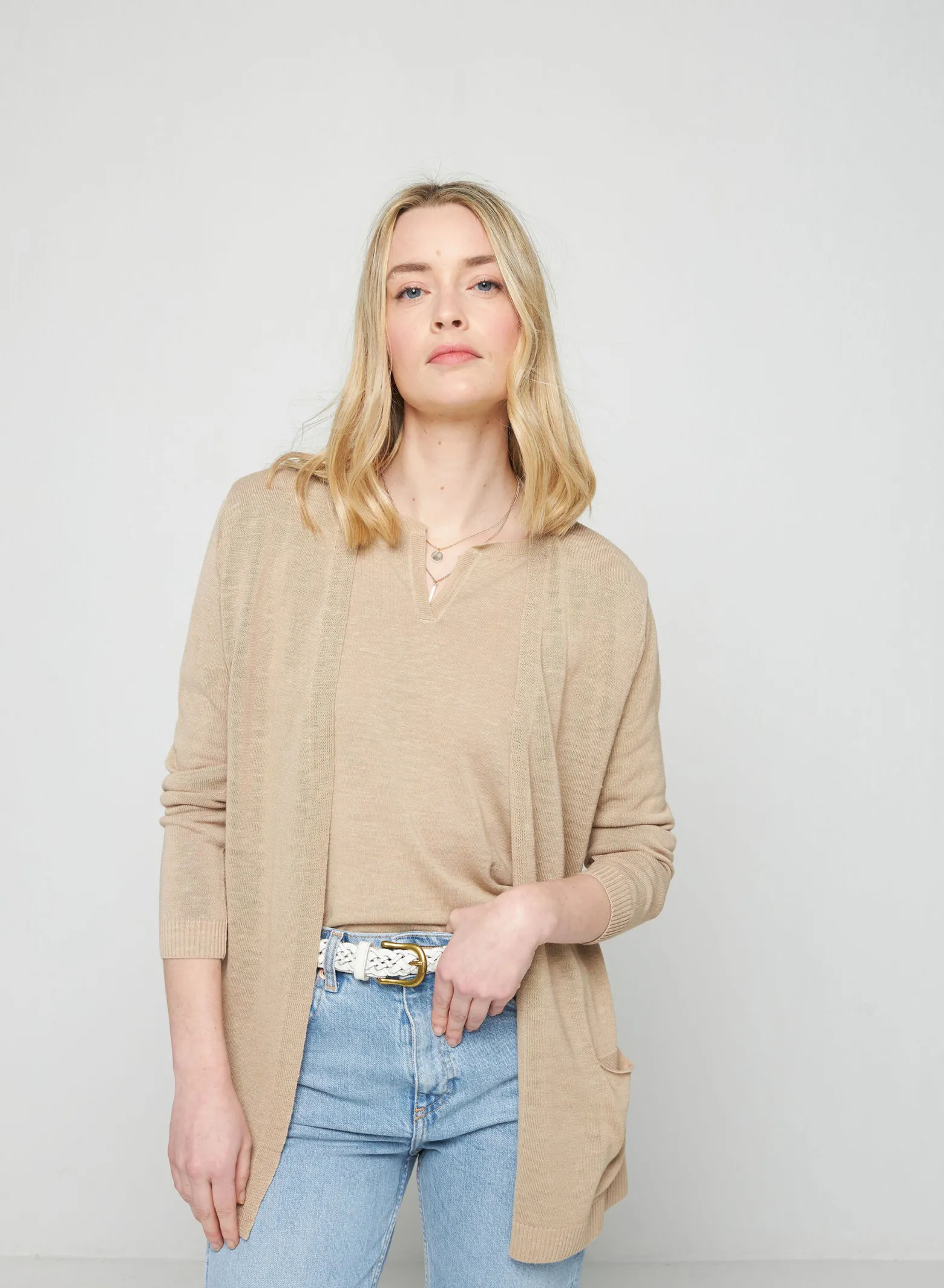 Montagut Long vest with pockets in flamed linen - Tabata