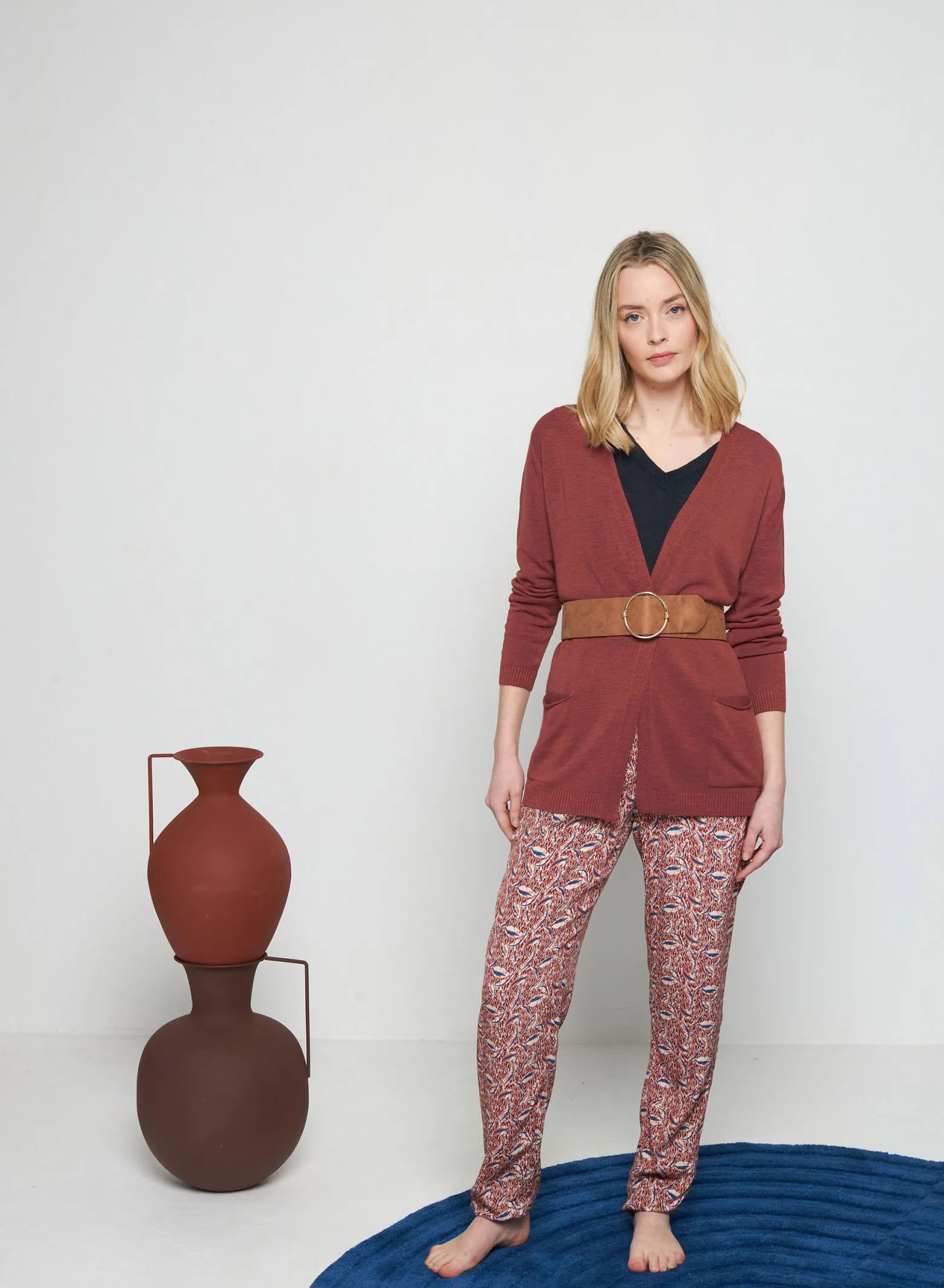 Montagut Long vest with pockets in flamed linen - Tabata
