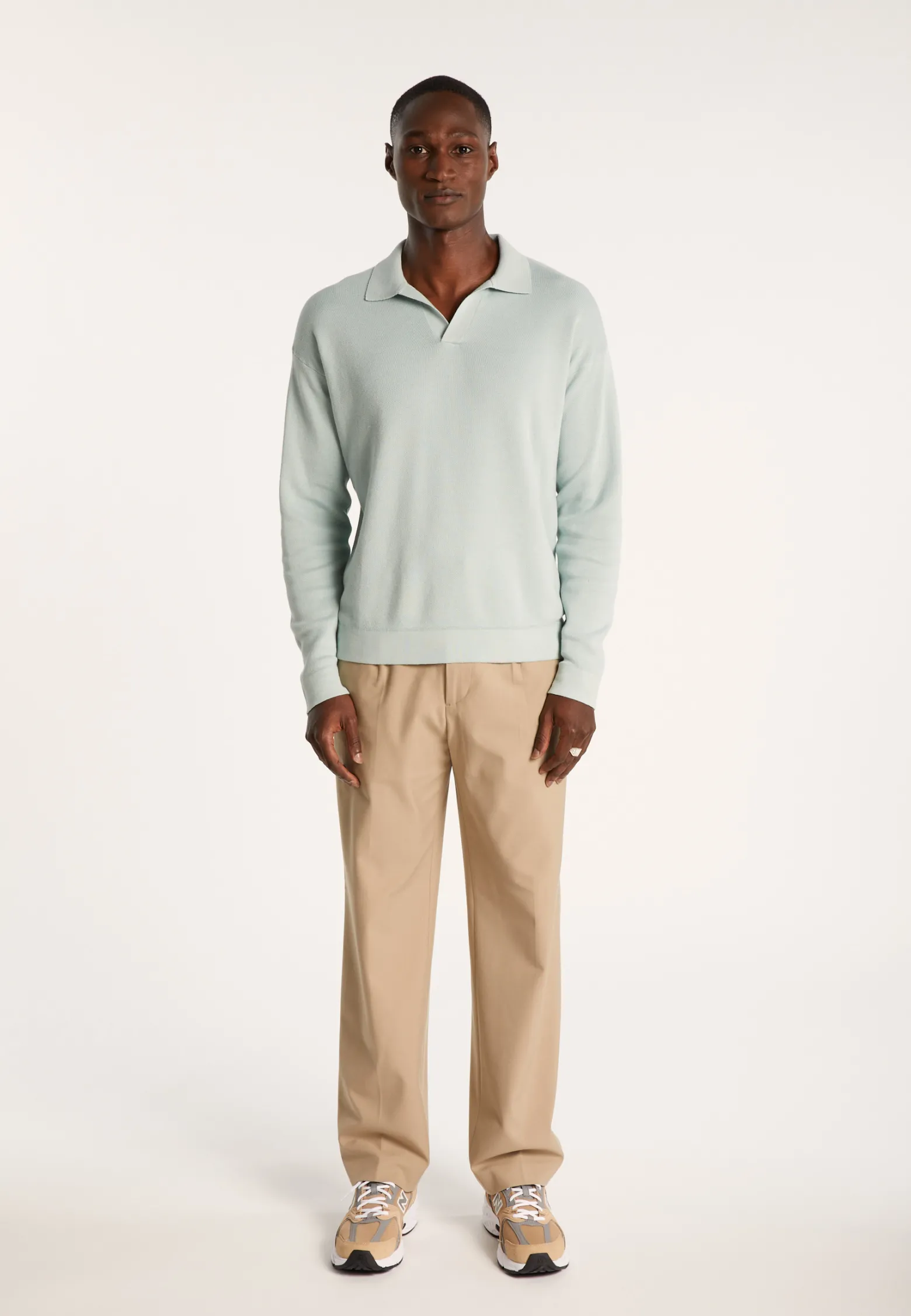 Montagut Long-sleeved polo shirt in flamed cotton and linen - Ido