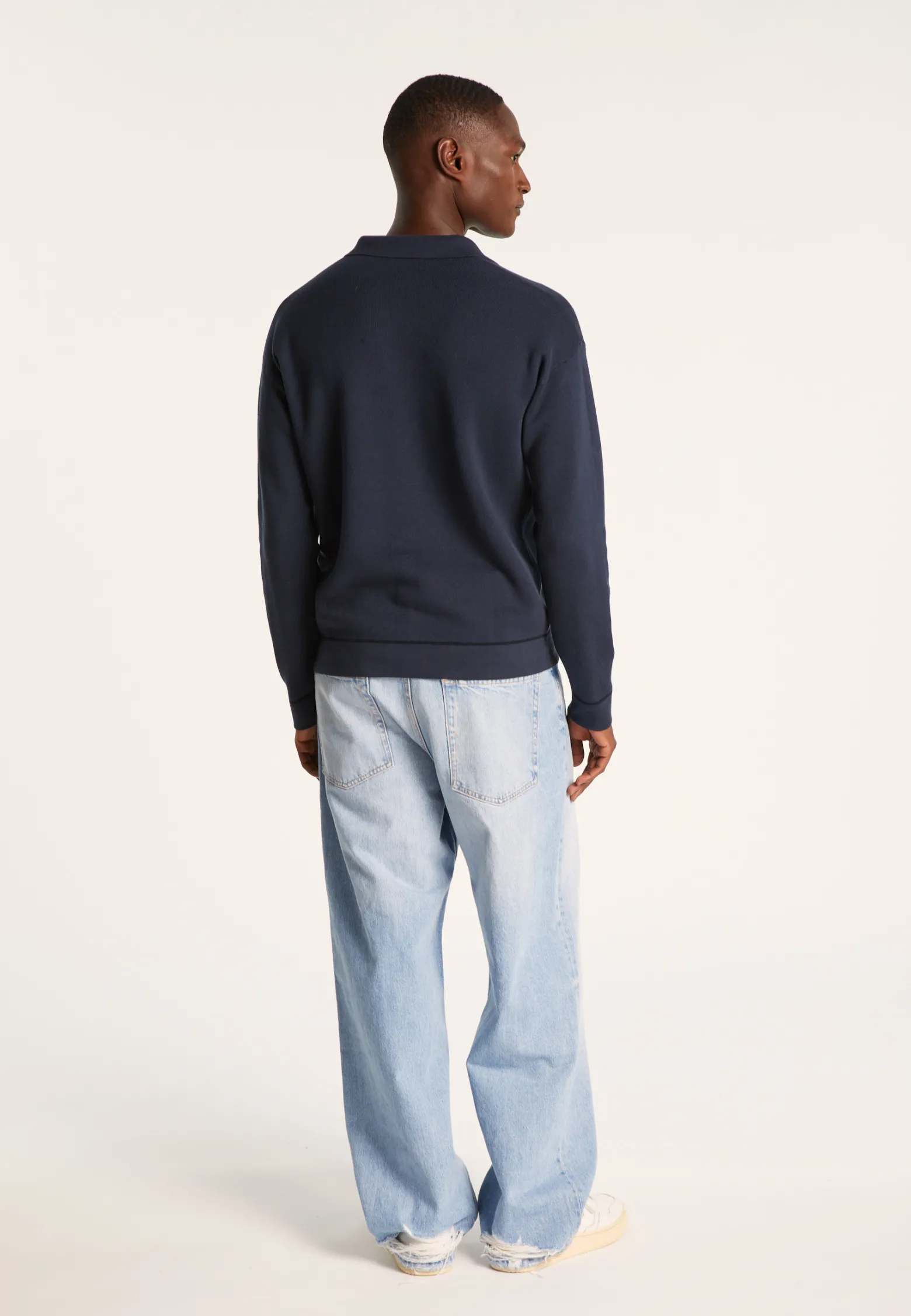 Montagut Long-sleeved polo shirt in flamed cotton and linen - Ido