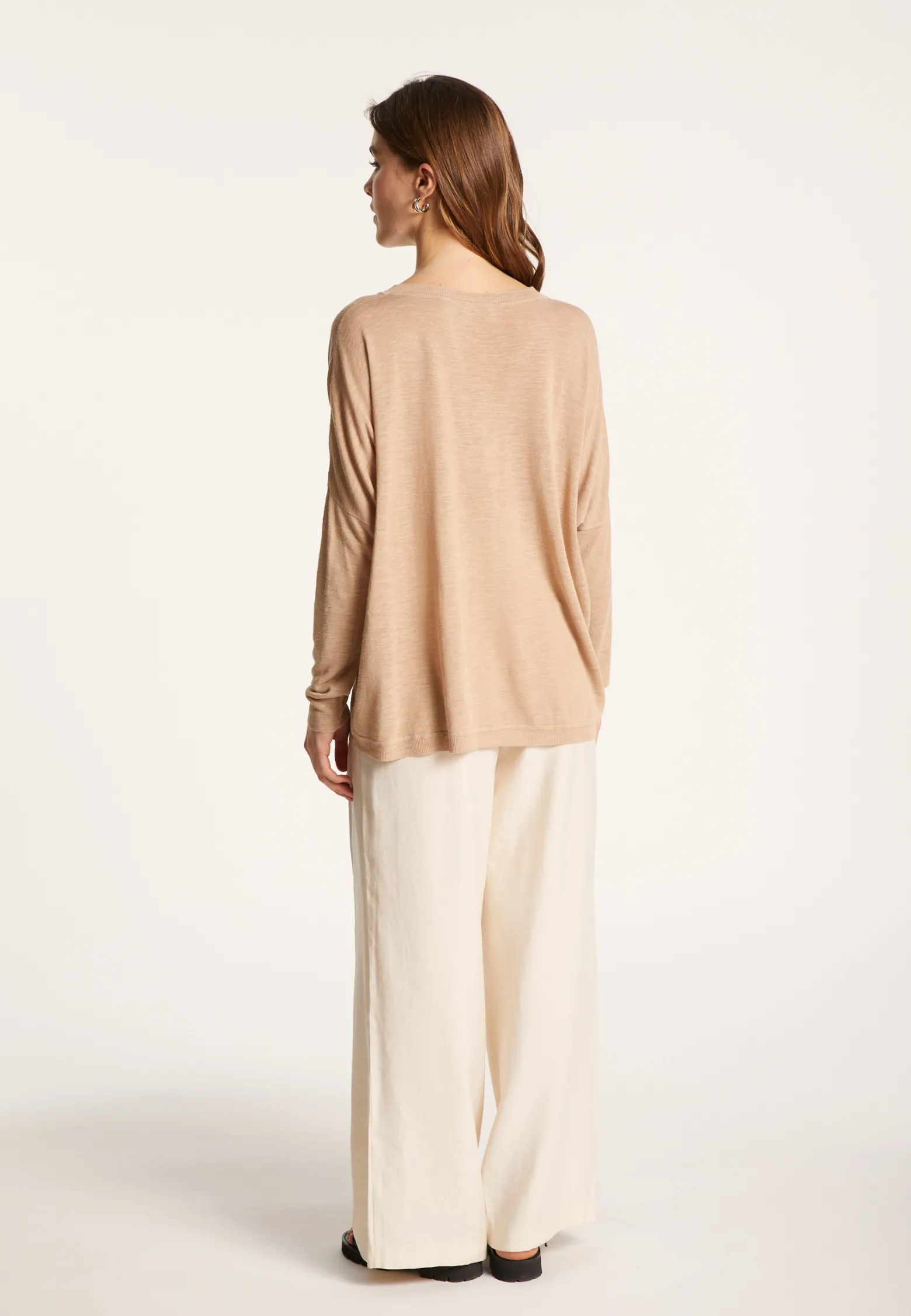 Montagut Long-sleeved V-neck t-shirt in slub linen - Beja