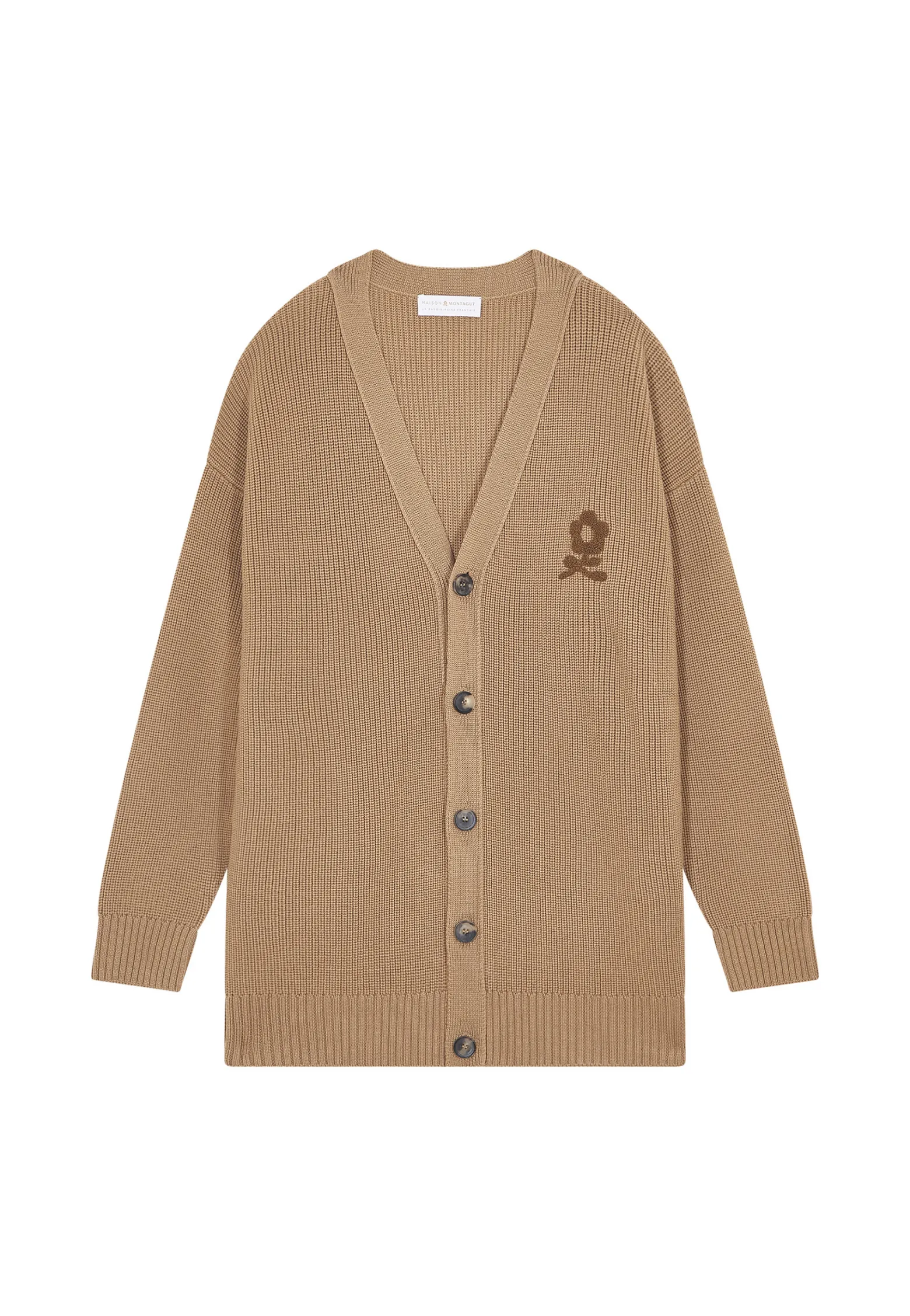 Montagut Loose buttoned cardigan with logo in merino wool - Frederic