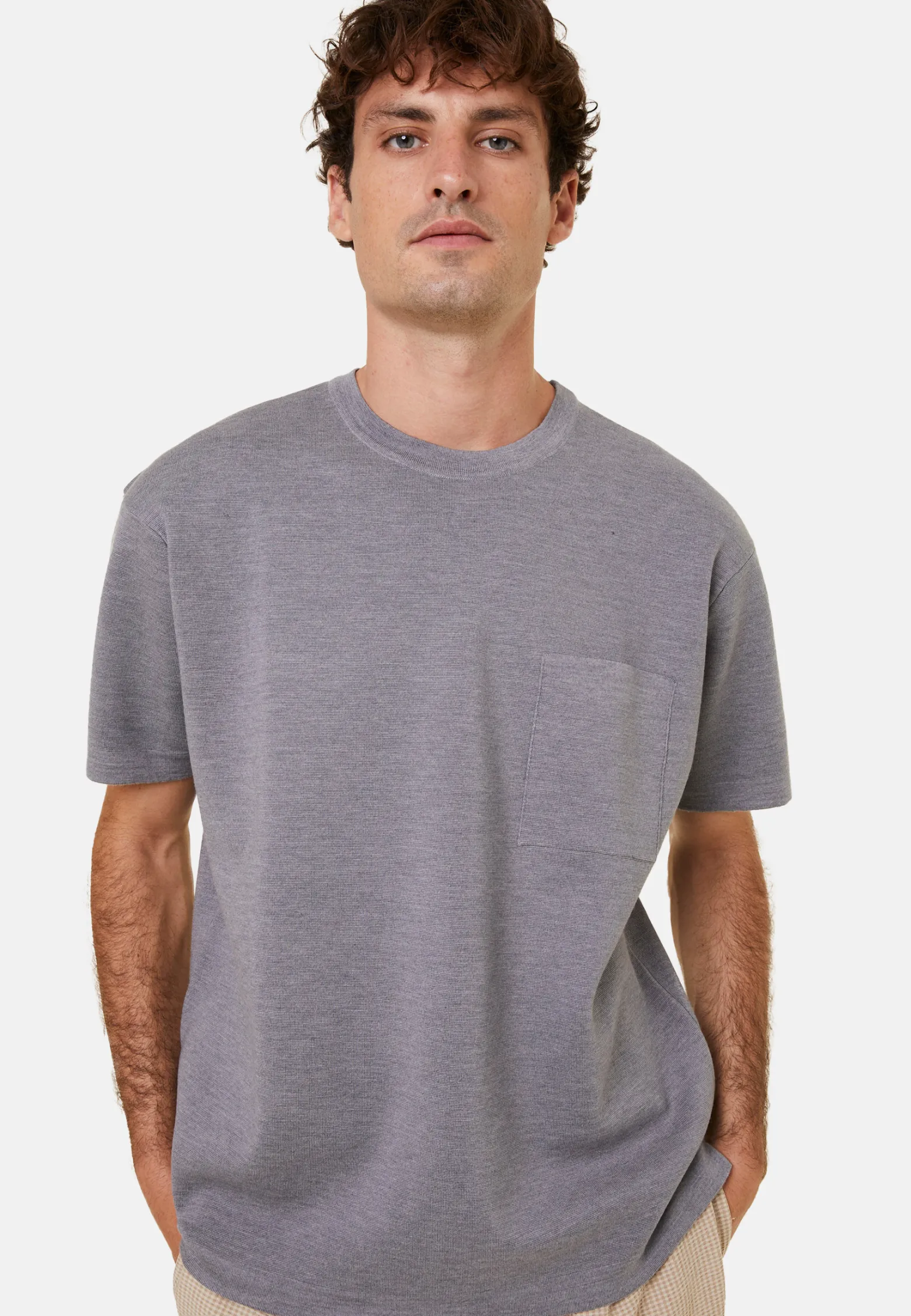 Montagut Loose t-shirt with pocket in merino wool - Florentin