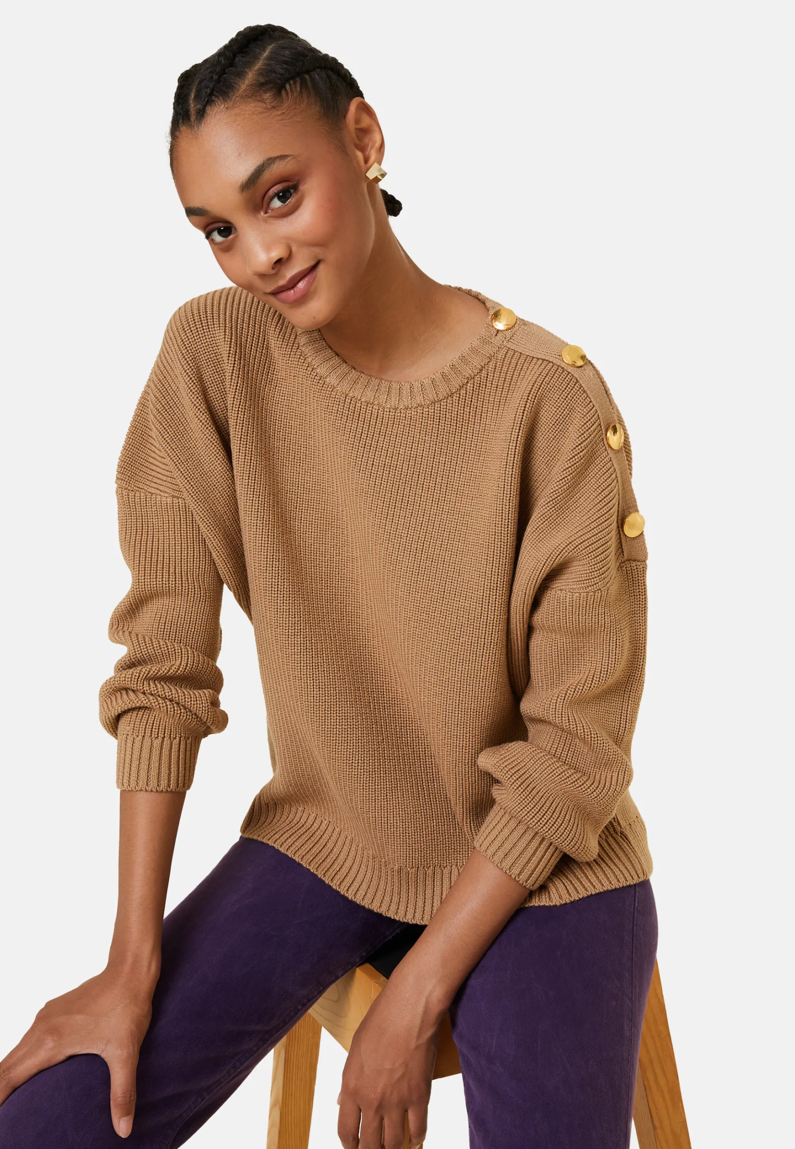 Montagut Merino wool round neck buttoned shoulder sweater - Gao
