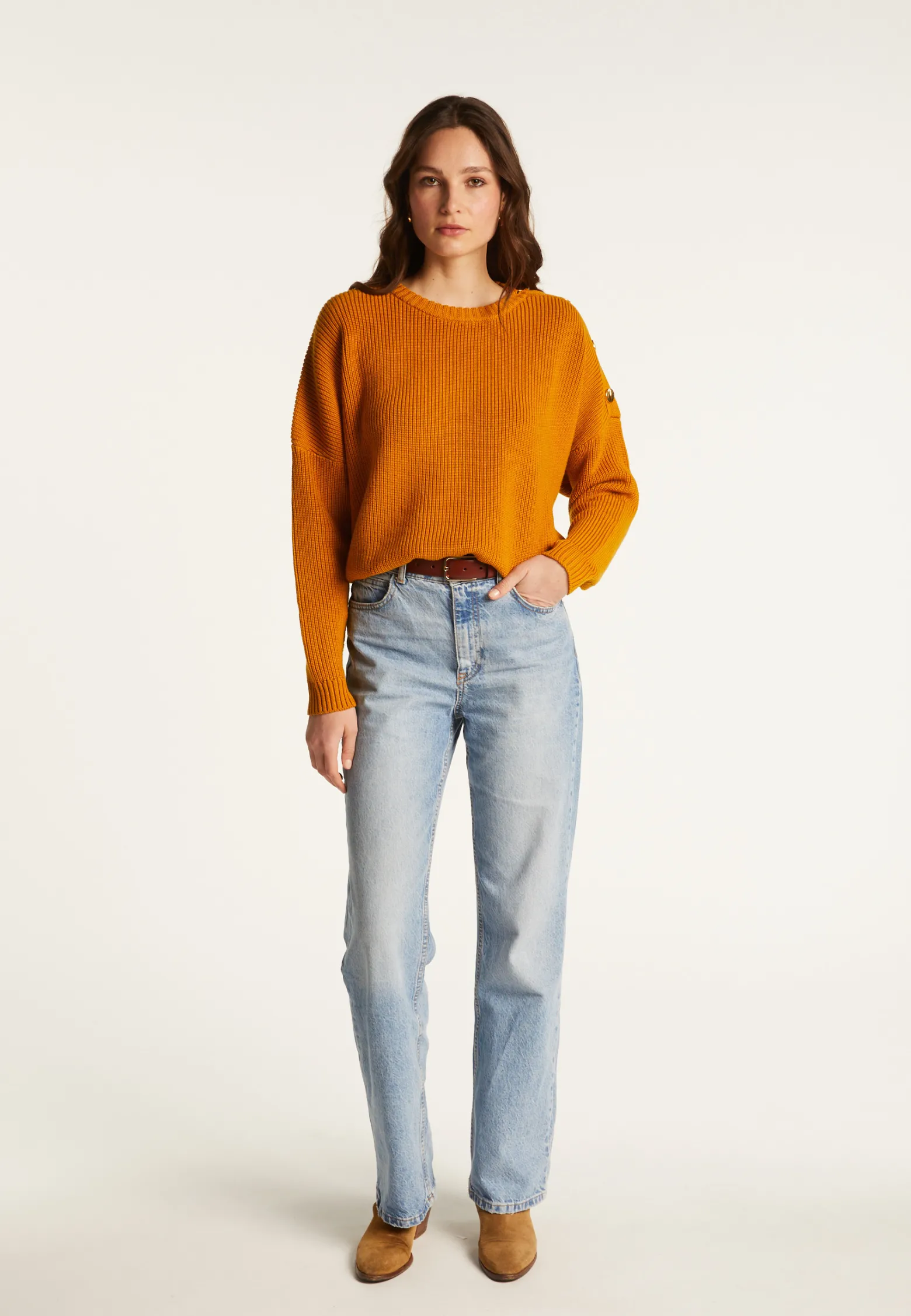 Montagut Merino wool round neck buttoned shoulder sweater - Gao