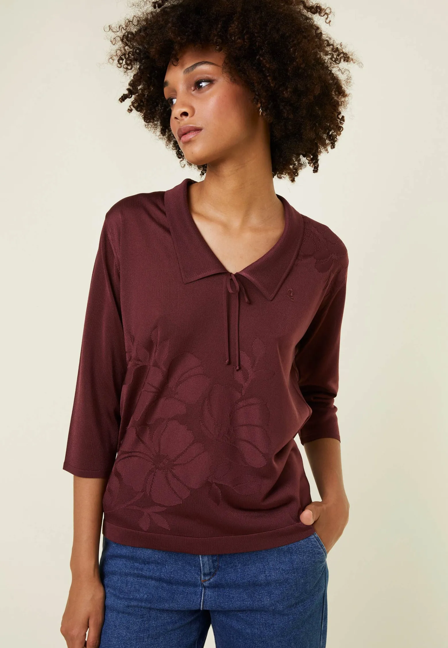 Montagut Polo shirt with knotted collar and elbow sleeves in Fil Lumiere - Enora