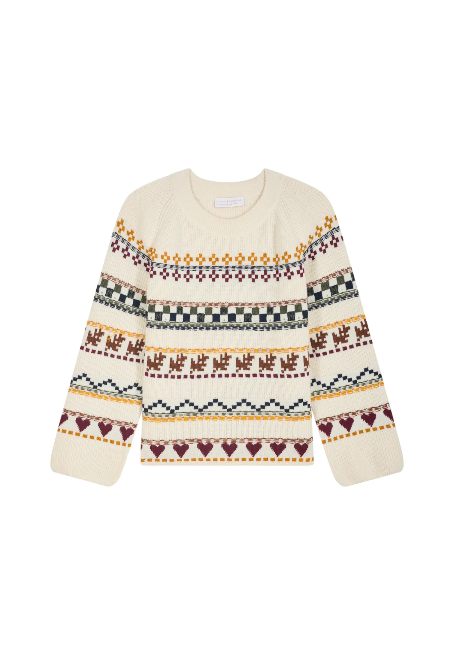 Montagut Round neck sweater with patterns in merino wool - Romance