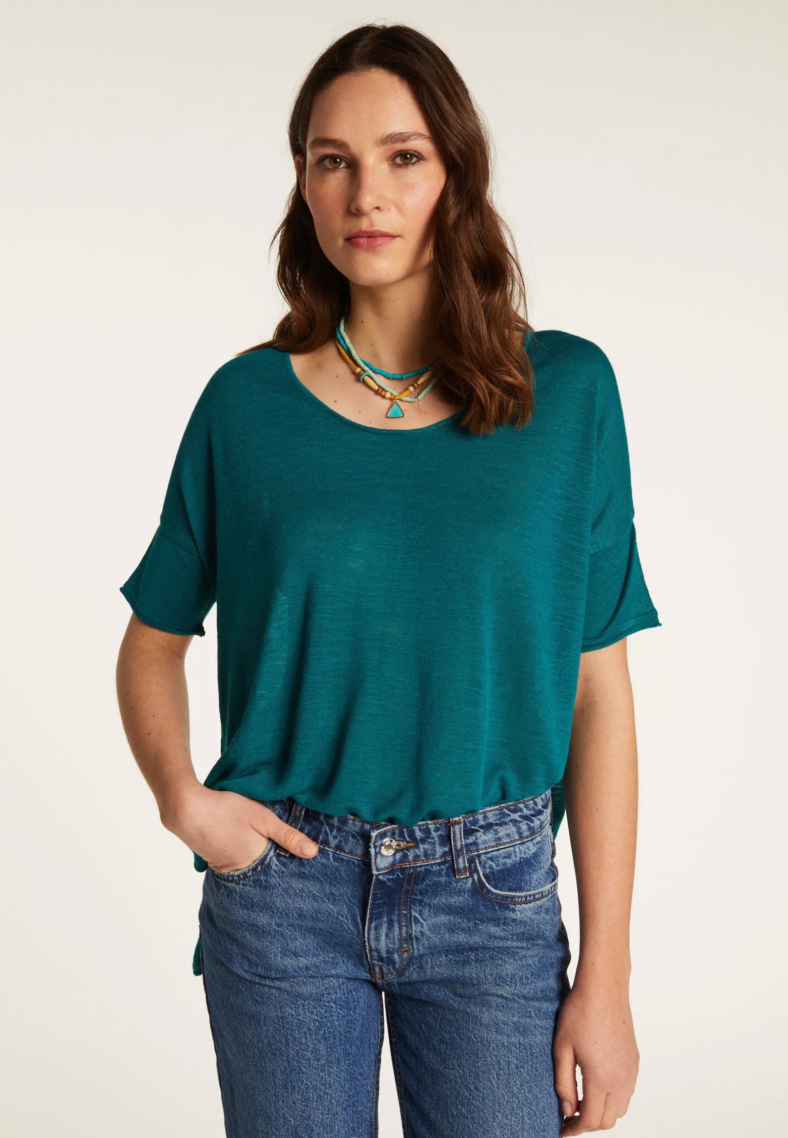 Montagut Round neck t-shirt in flamed linen - Béatrice