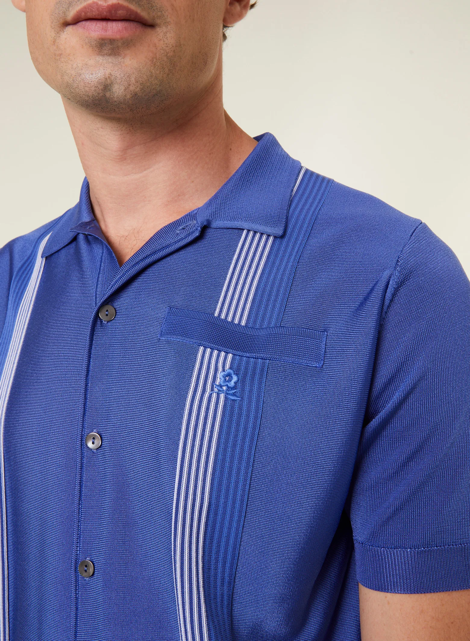 Montagut Short Sleeve Striped Shirt in Fil Lumiere - Fabion