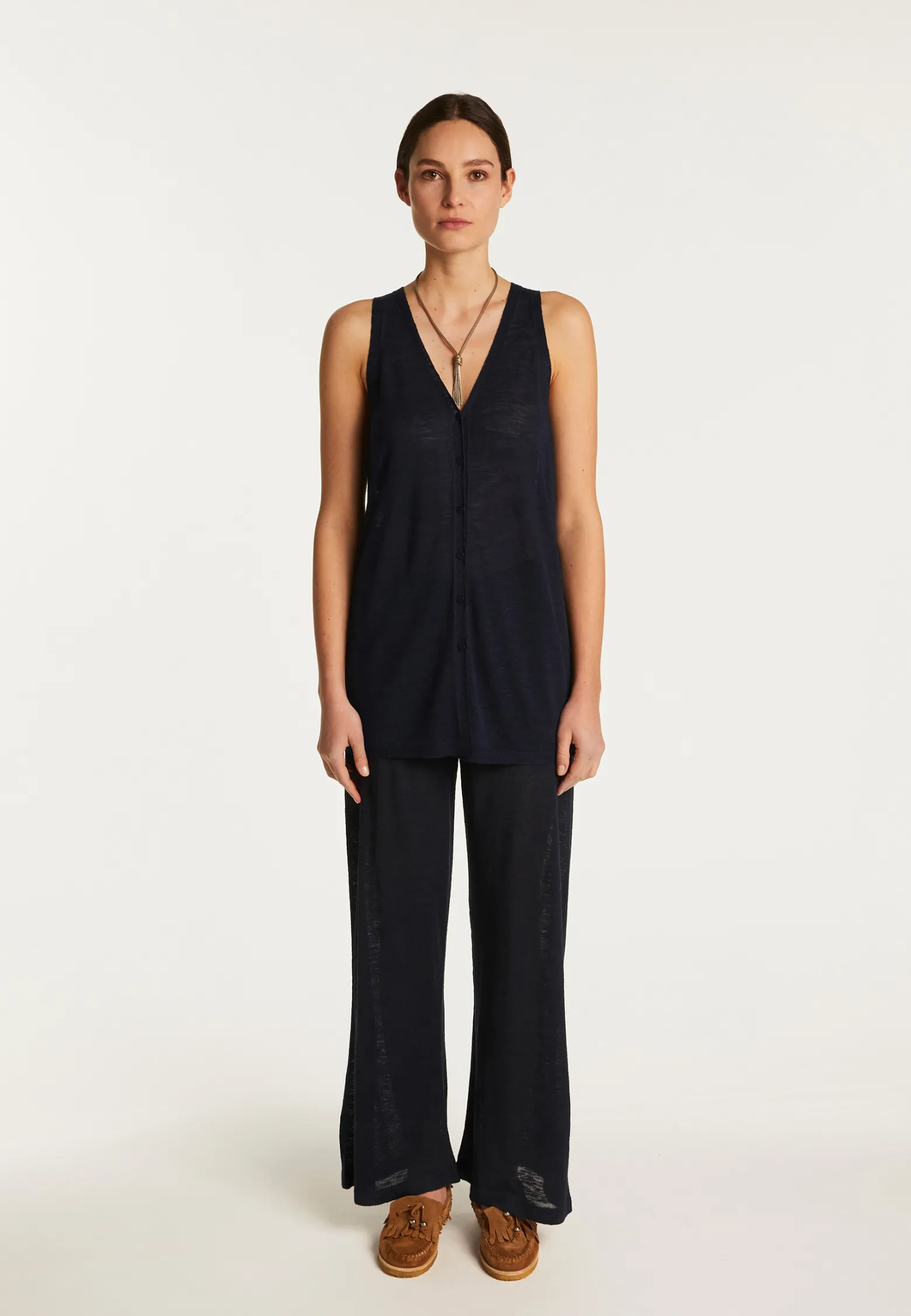 Montagut Short sleeved slub linen vest - Dara