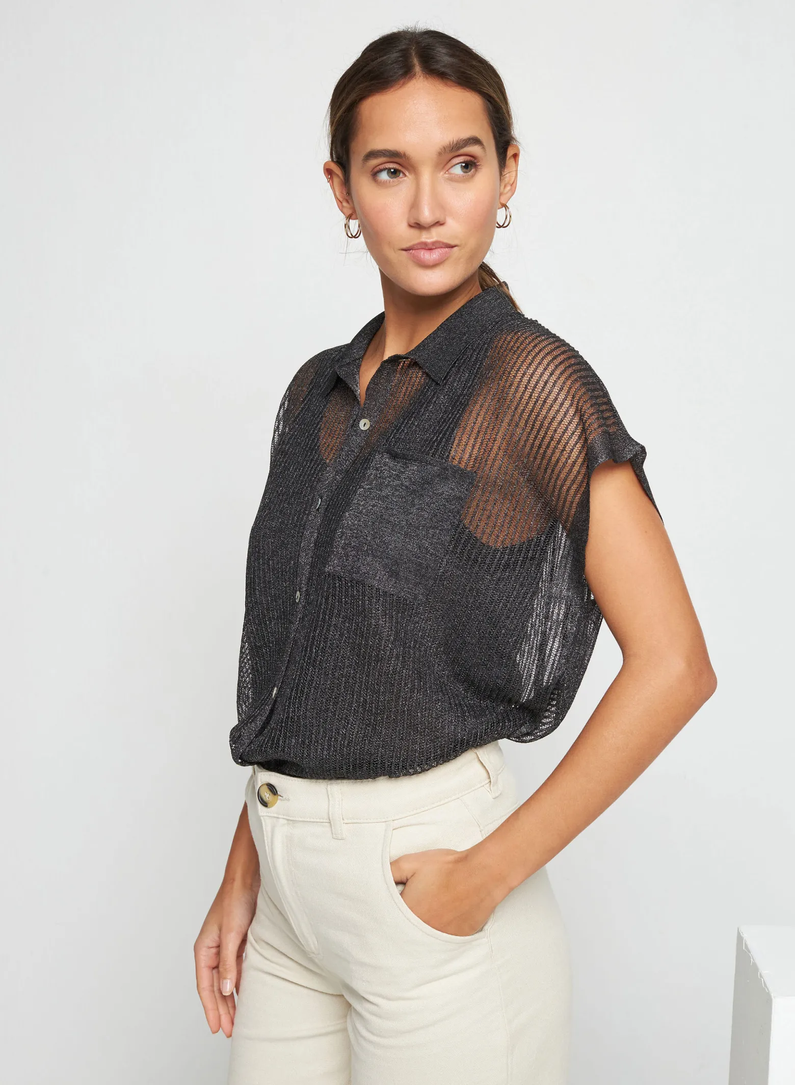 Montagut Short-sleeved blouse with iridescent effect - Stacy