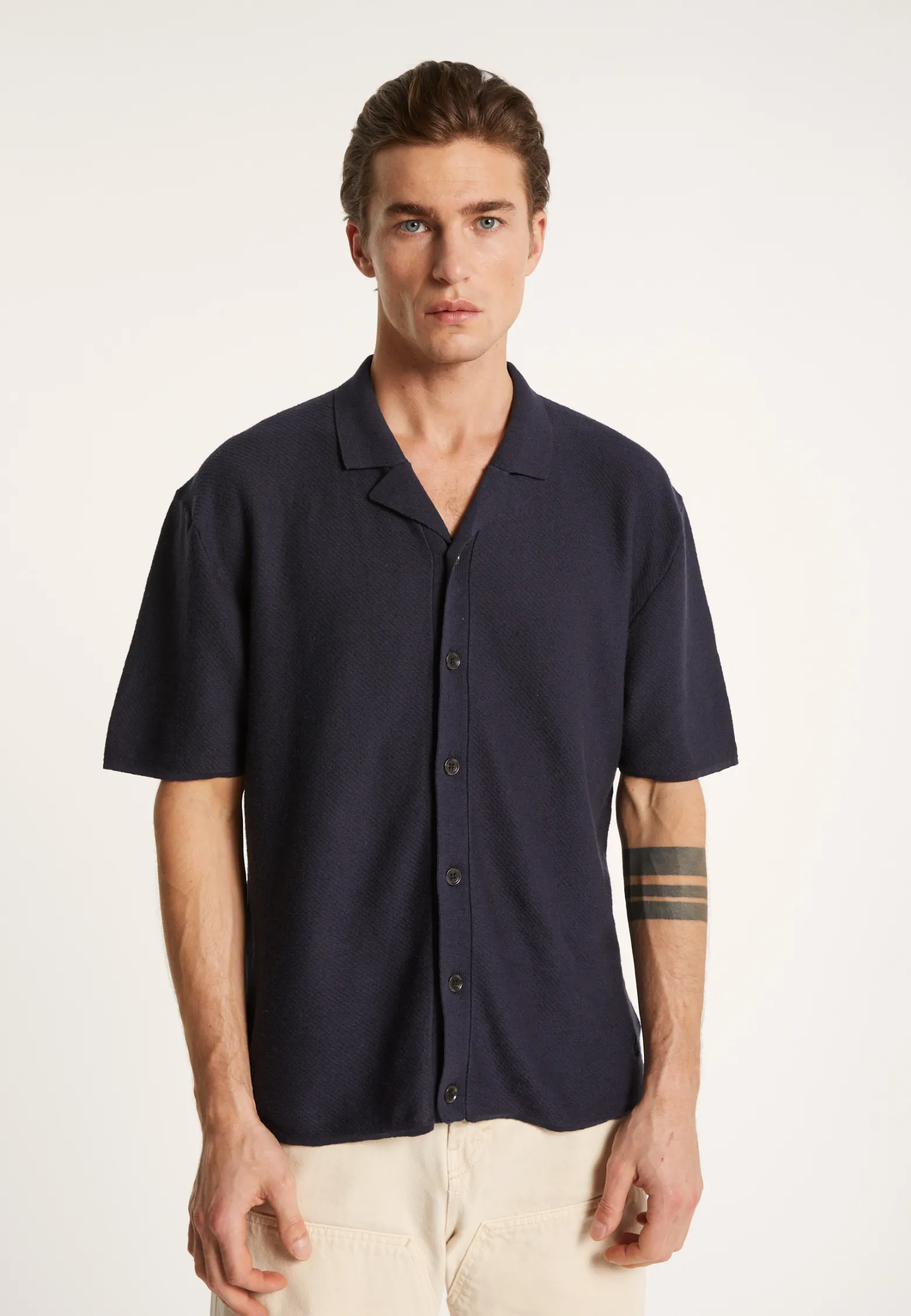 Montagut Short-sleeved cotton and linen shirt - Igino