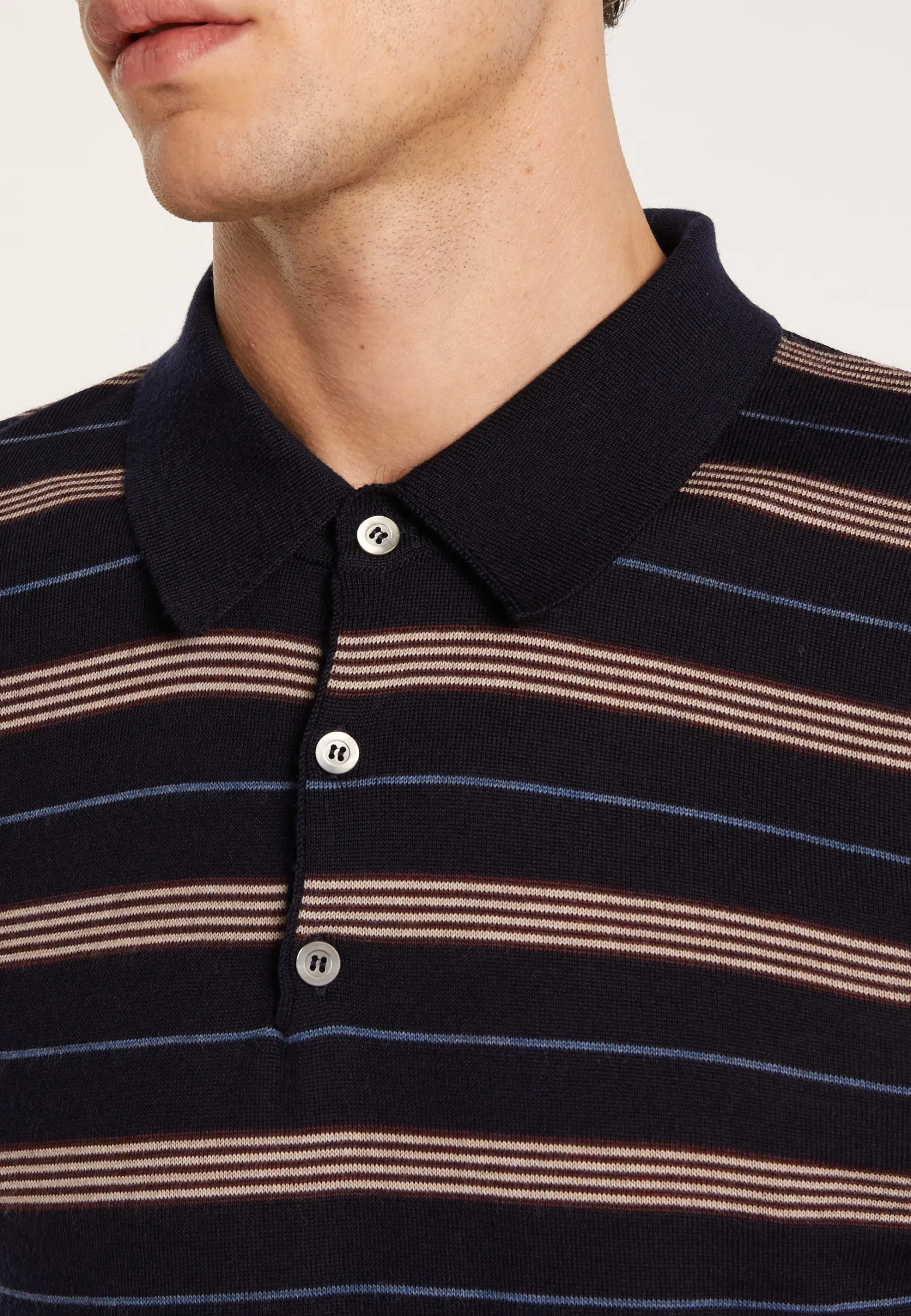 Montagut Short-sleeved striped wool polo shirt - Lary