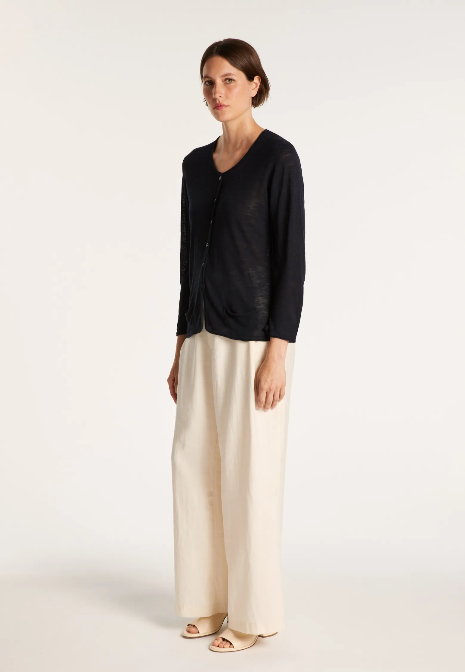Montagut Slub linen cardigan with pockets - Bao