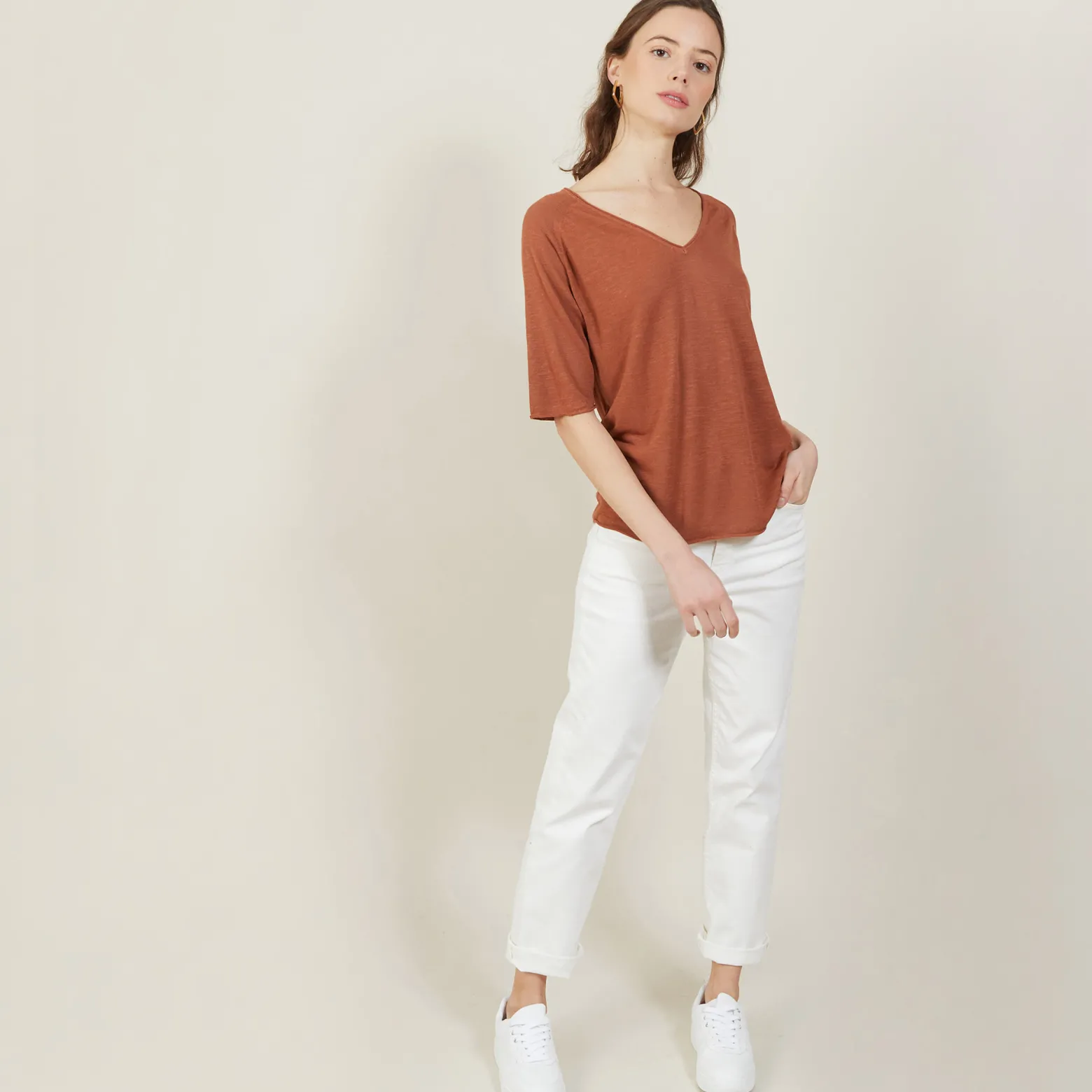 Montagut Slub linen elbow-sleeved T-shirt - Bonbon