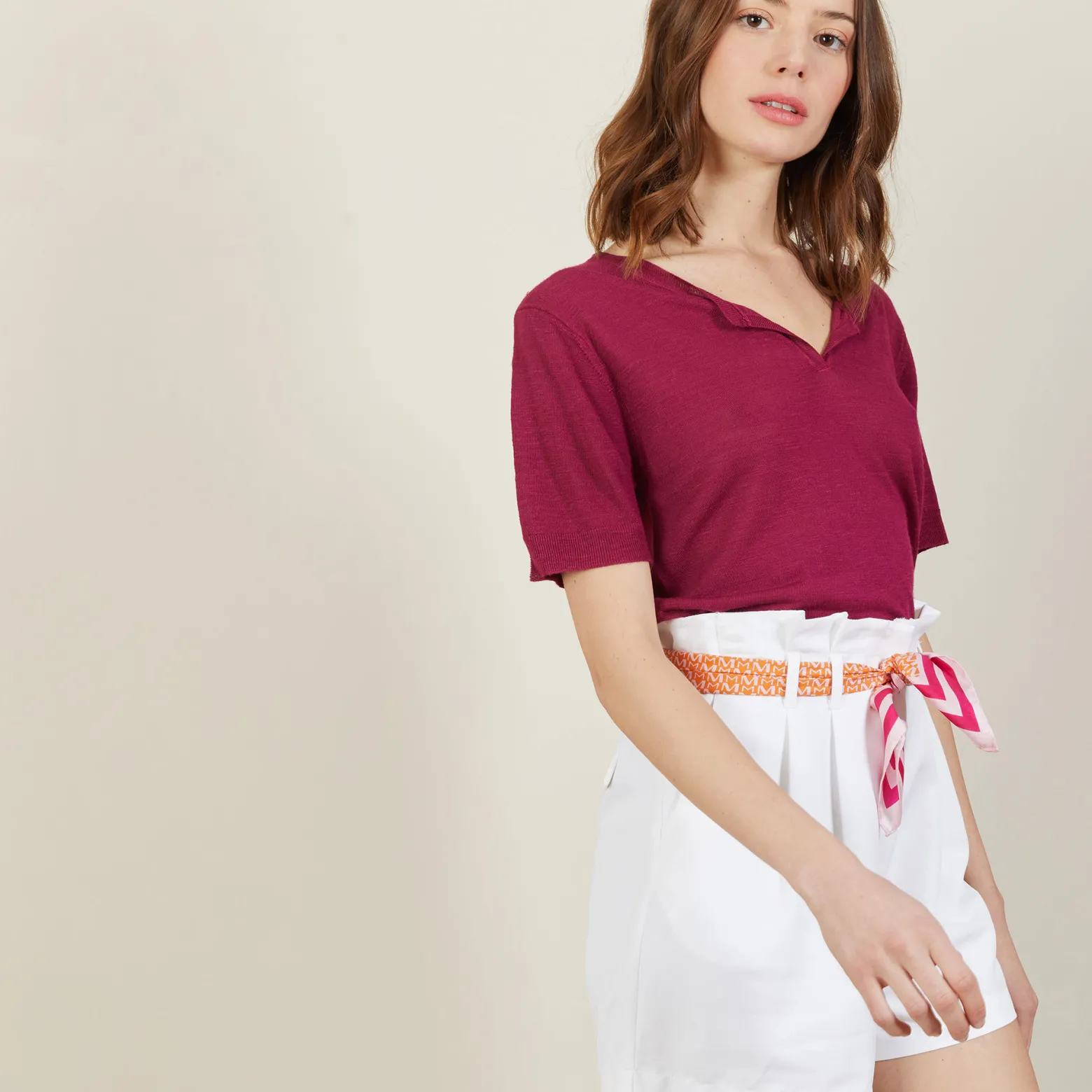 Montagut Slub linen t-shirt with Tunisian collar - Boheme