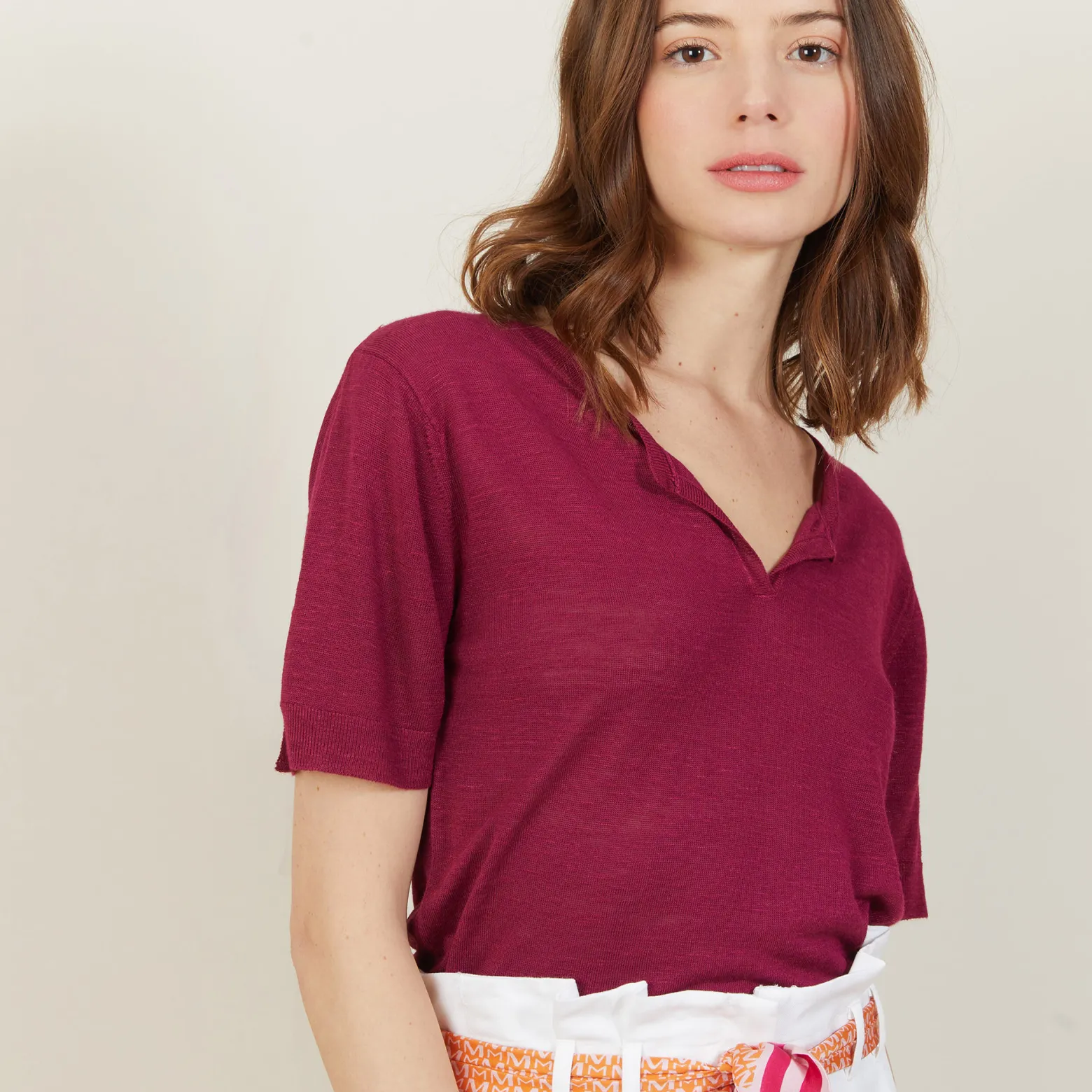 Montagut Slub linen t-shirt with Tunisian collar - Boheme
