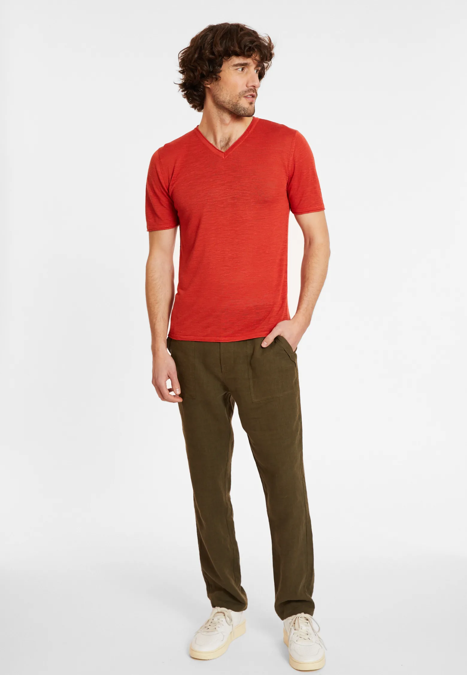 Montagut Slub linen V-neck T-shirt - Reuben